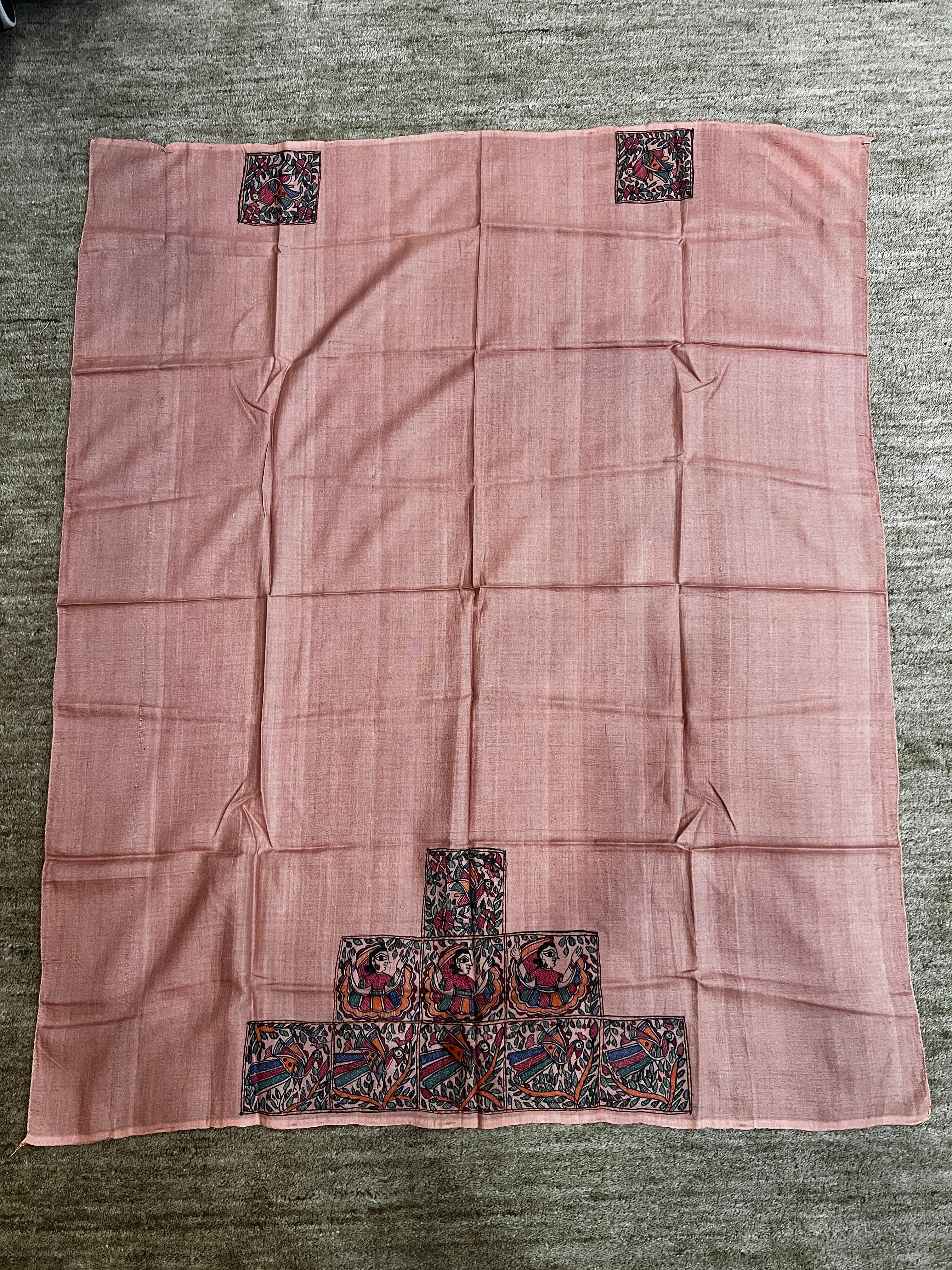 Hand-painted Madhubani on Murshidabad Silk Saree