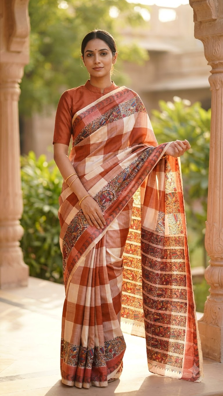 Hand-painted Madhubani on Murshidabad Silk Saree