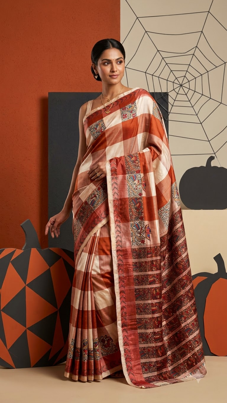 Hand-painted Madhubani on Murshidabad Silk Saree