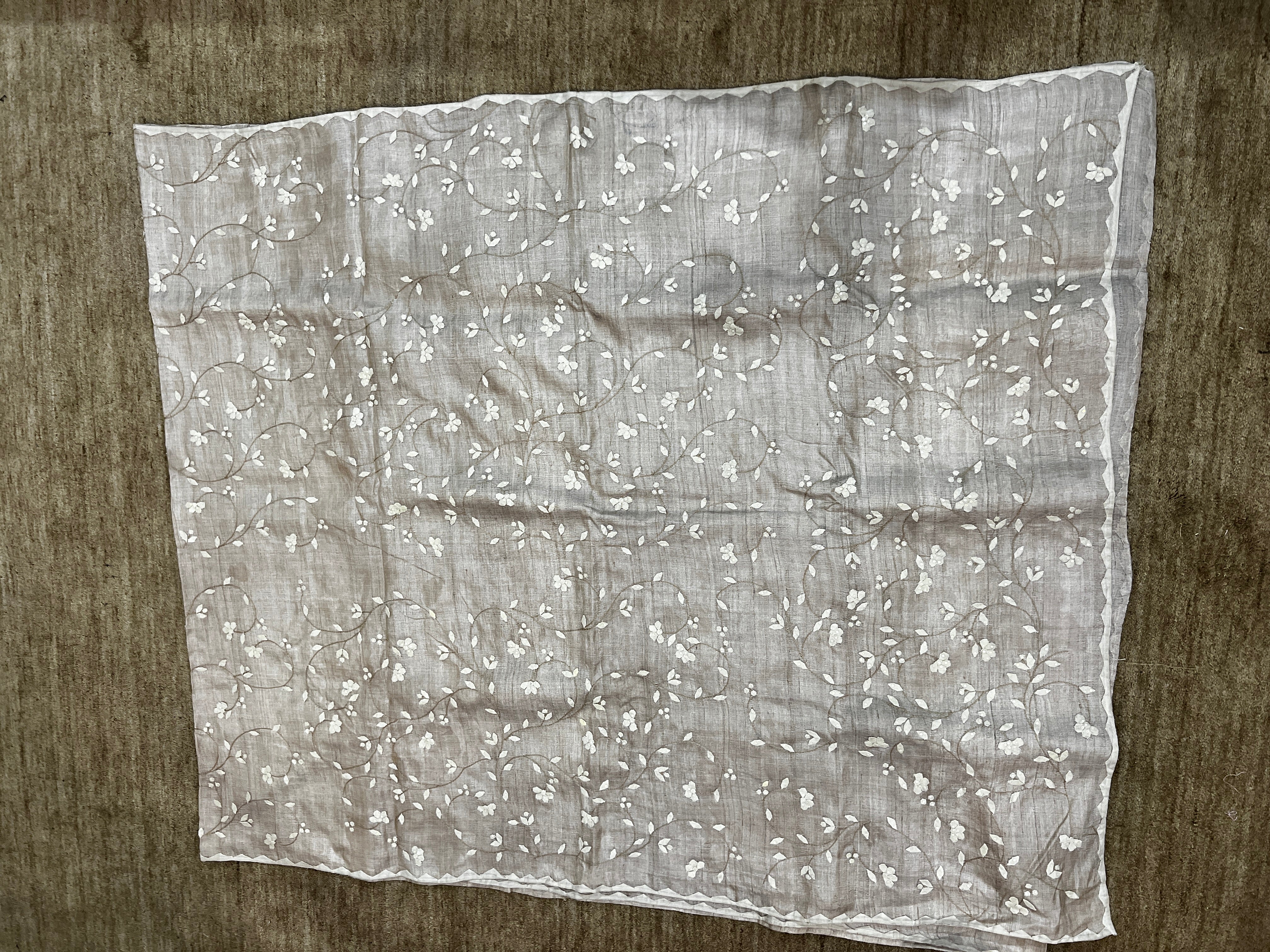Hand-crafted Premium Desi Tussar Silk Saree with All-Over Appliqué and Patti Work