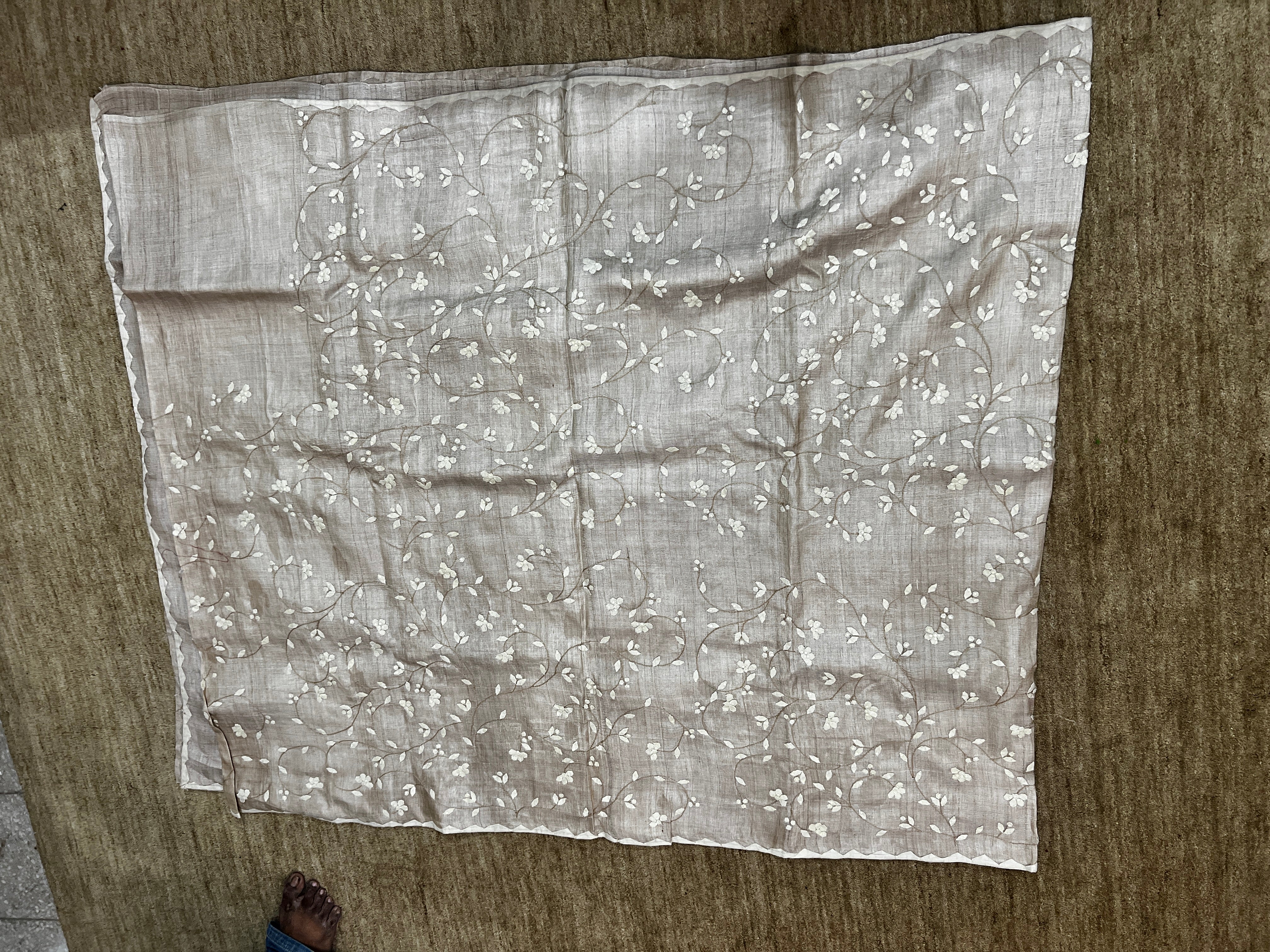 Hand-crafted Premium Desi Tussar Silk Saree with All-Over Appliqué and Patti Work
