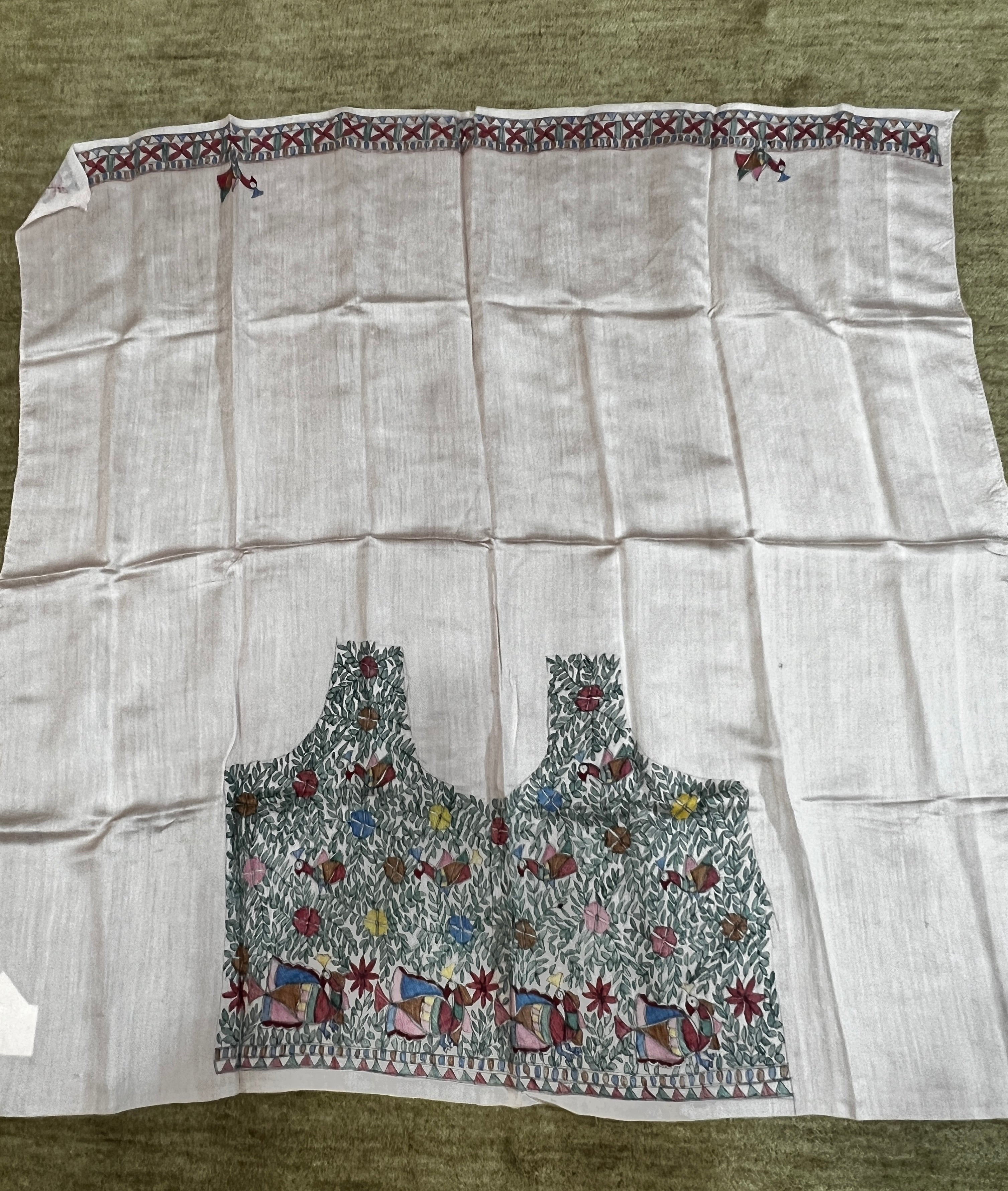 Hand-Painted Organza Saree with Madhubani and Katdaana in Pastel Pink - Doli Ka Haar