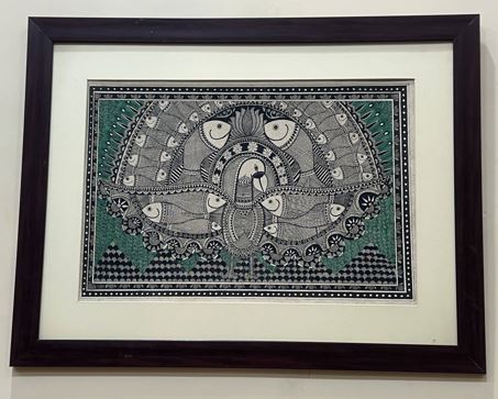 Hand painted Madhubani Painting on Handmade Paper - Fish Motif