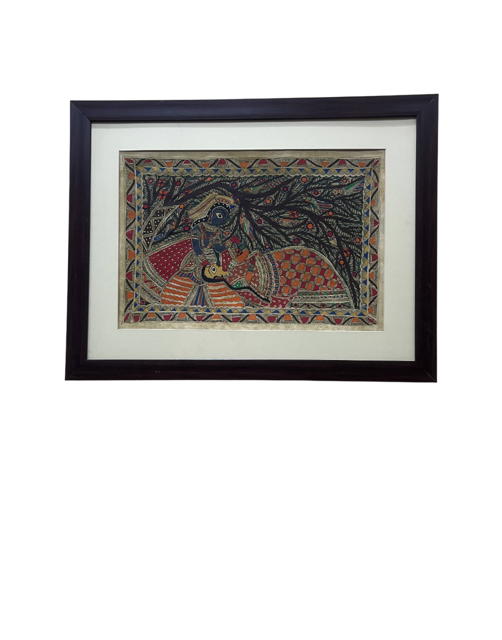 Handpainted Madhubani Art: Radha-Krishna under the Kadamba Tree