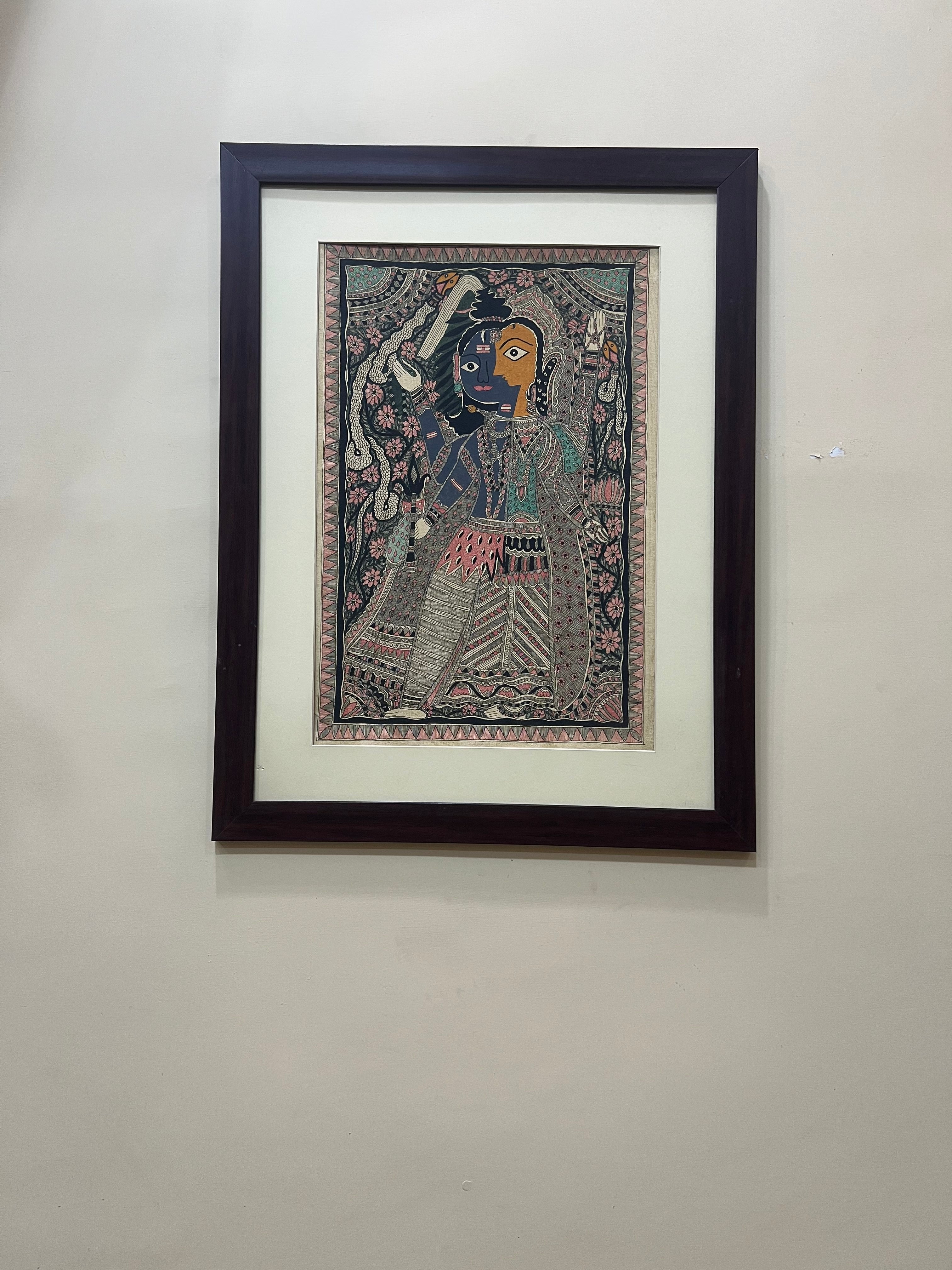 Handpainted Madhubani Painting on Handmade Paper - Ardhanarishvara