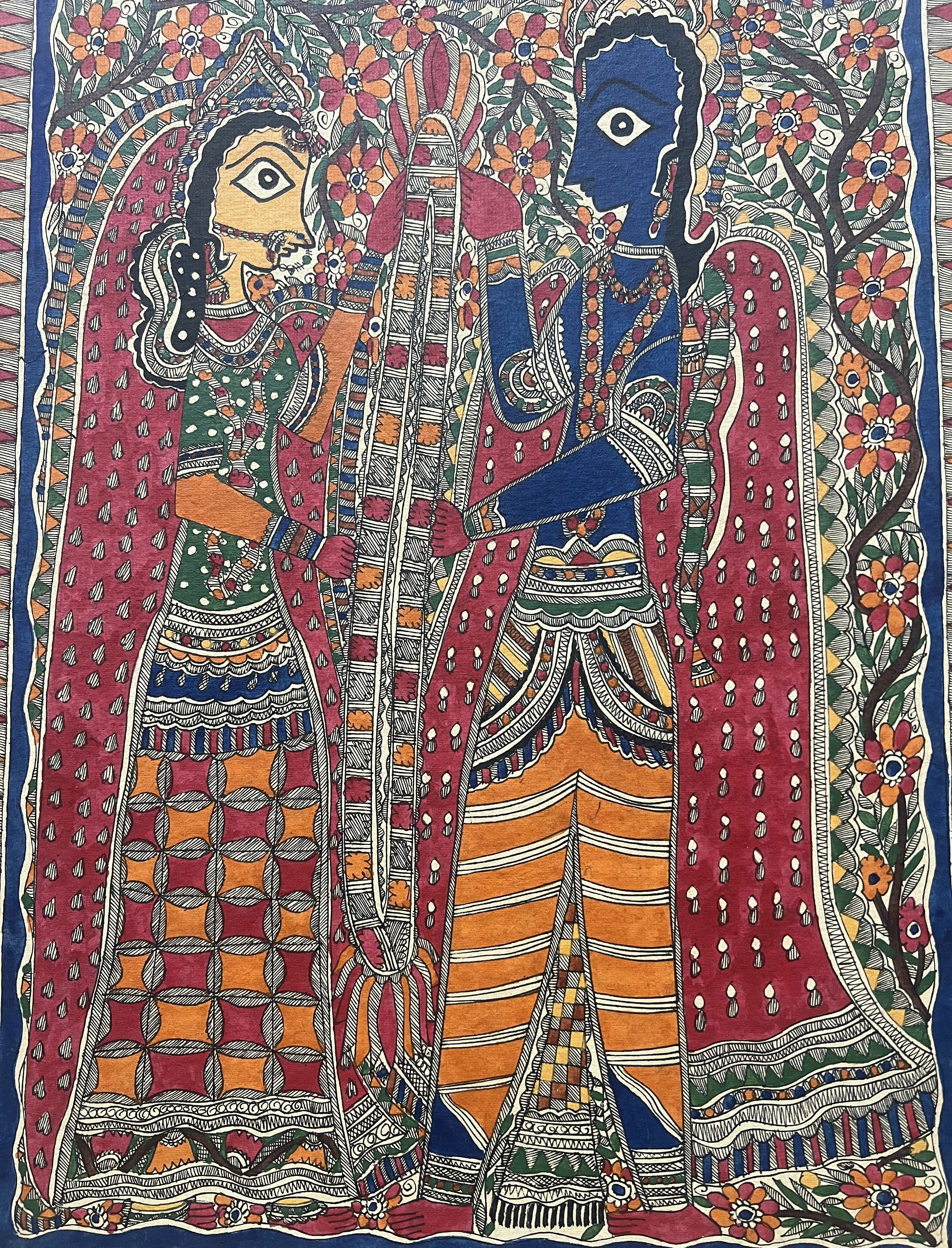 Handcrafted Madhubani Painting on Handmade Paper – Radha Krishna