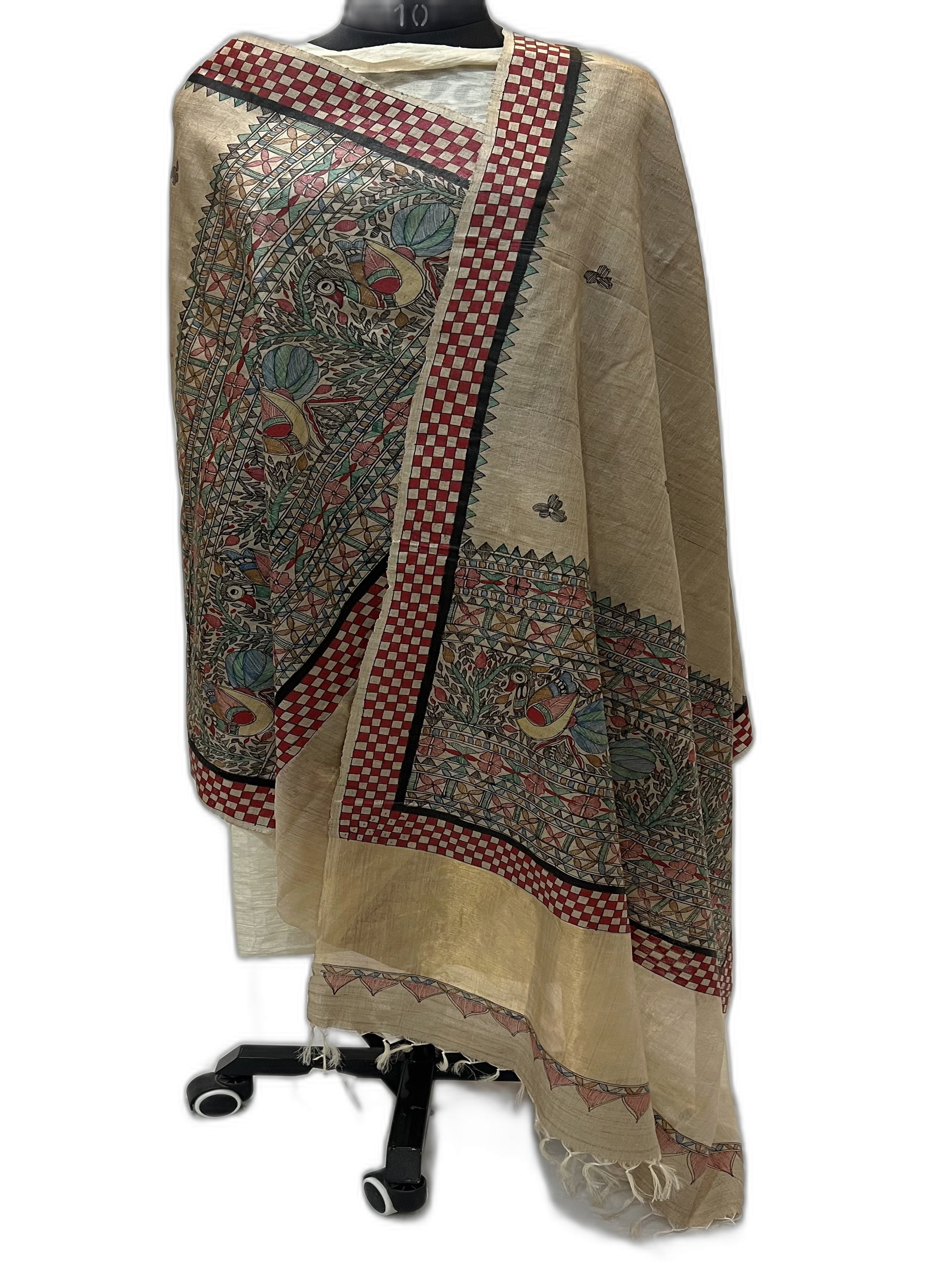 Hand-Painted Madhubani on Desi Tussar Silk Dupatta