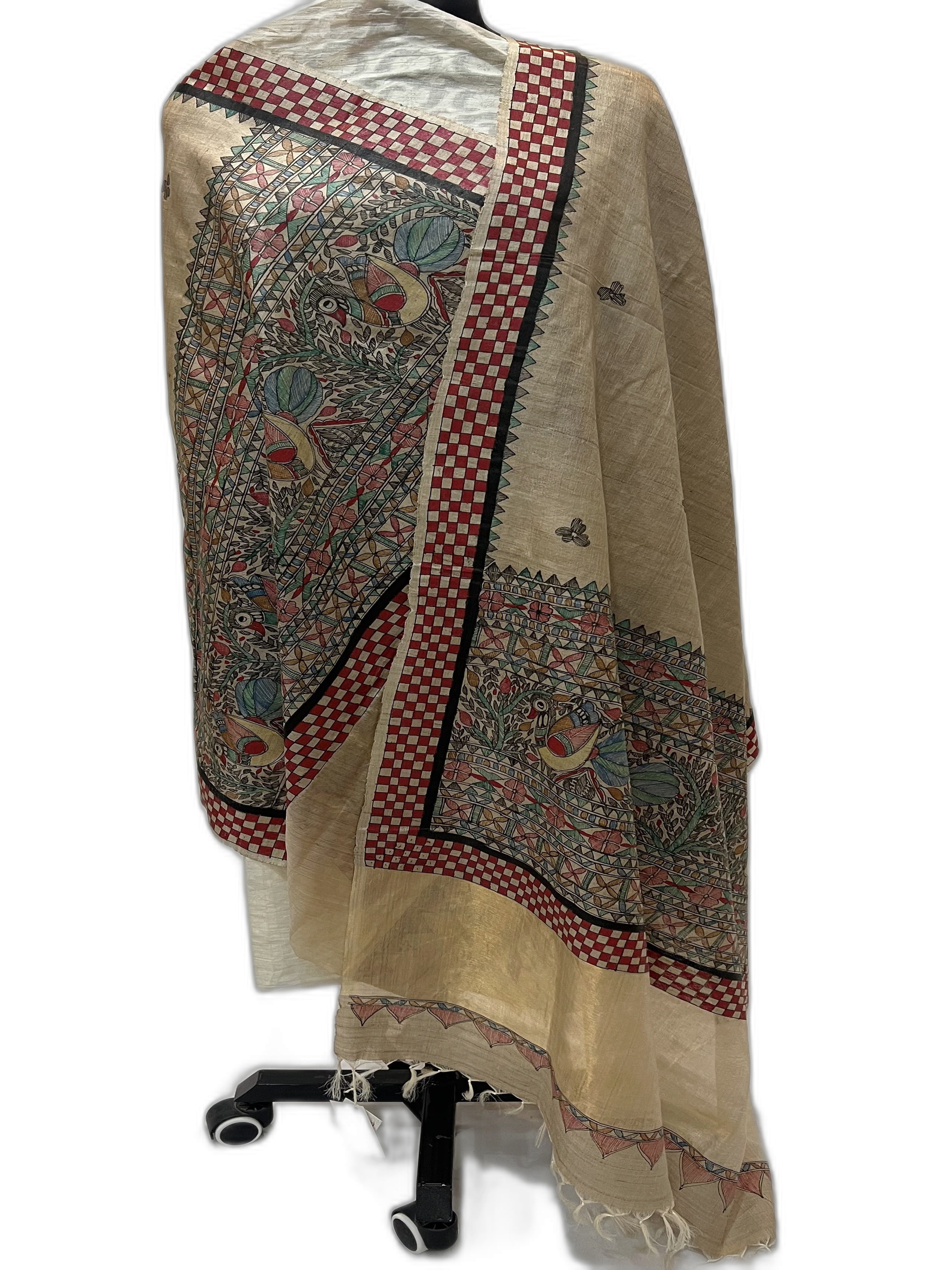 Hand-Painted Madhubani on Desi Tussar Silk Dupatta