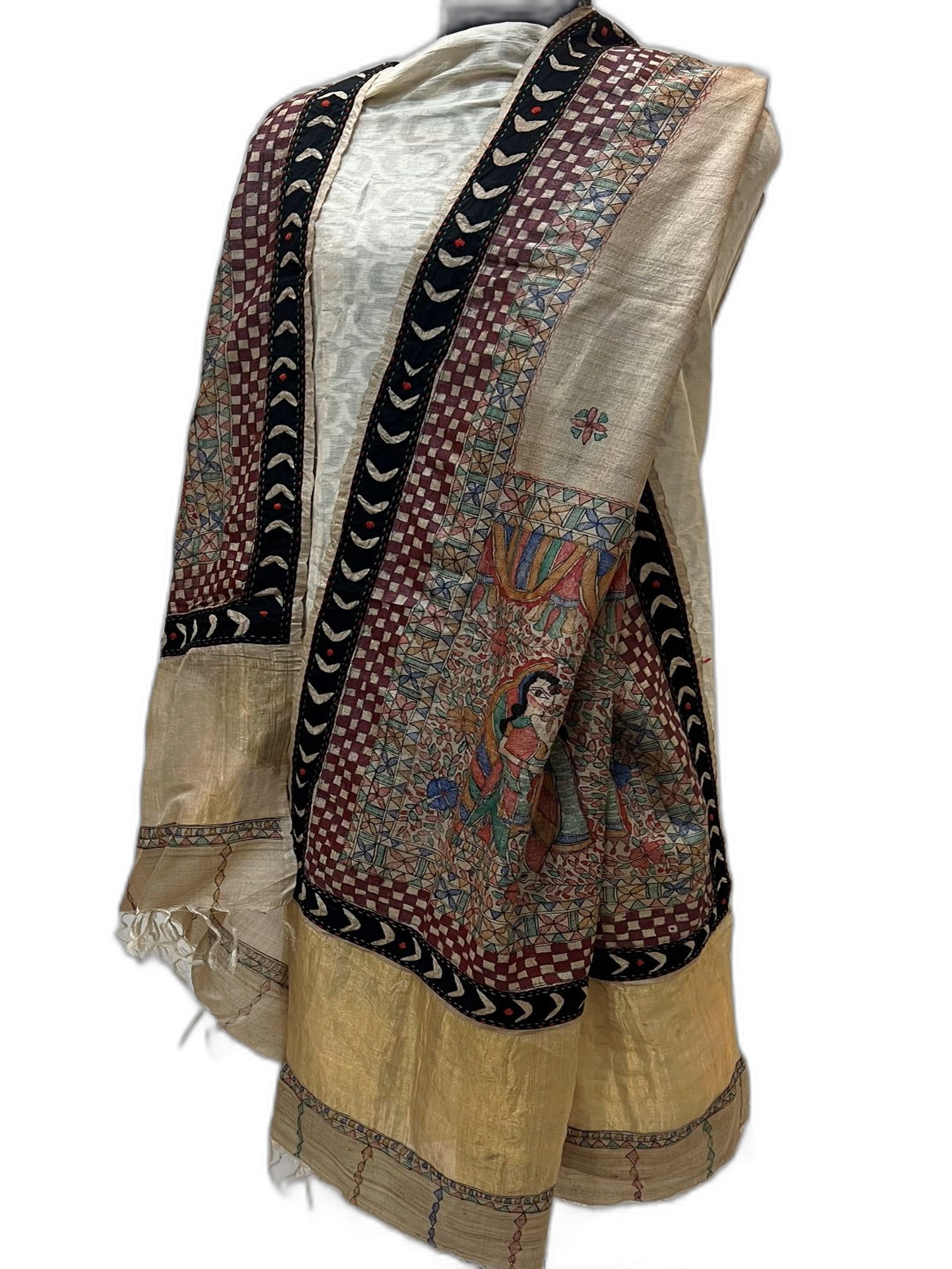 Hand-woven Desi Tussar Silk Dupatta- Ram Sita Swayamvar
