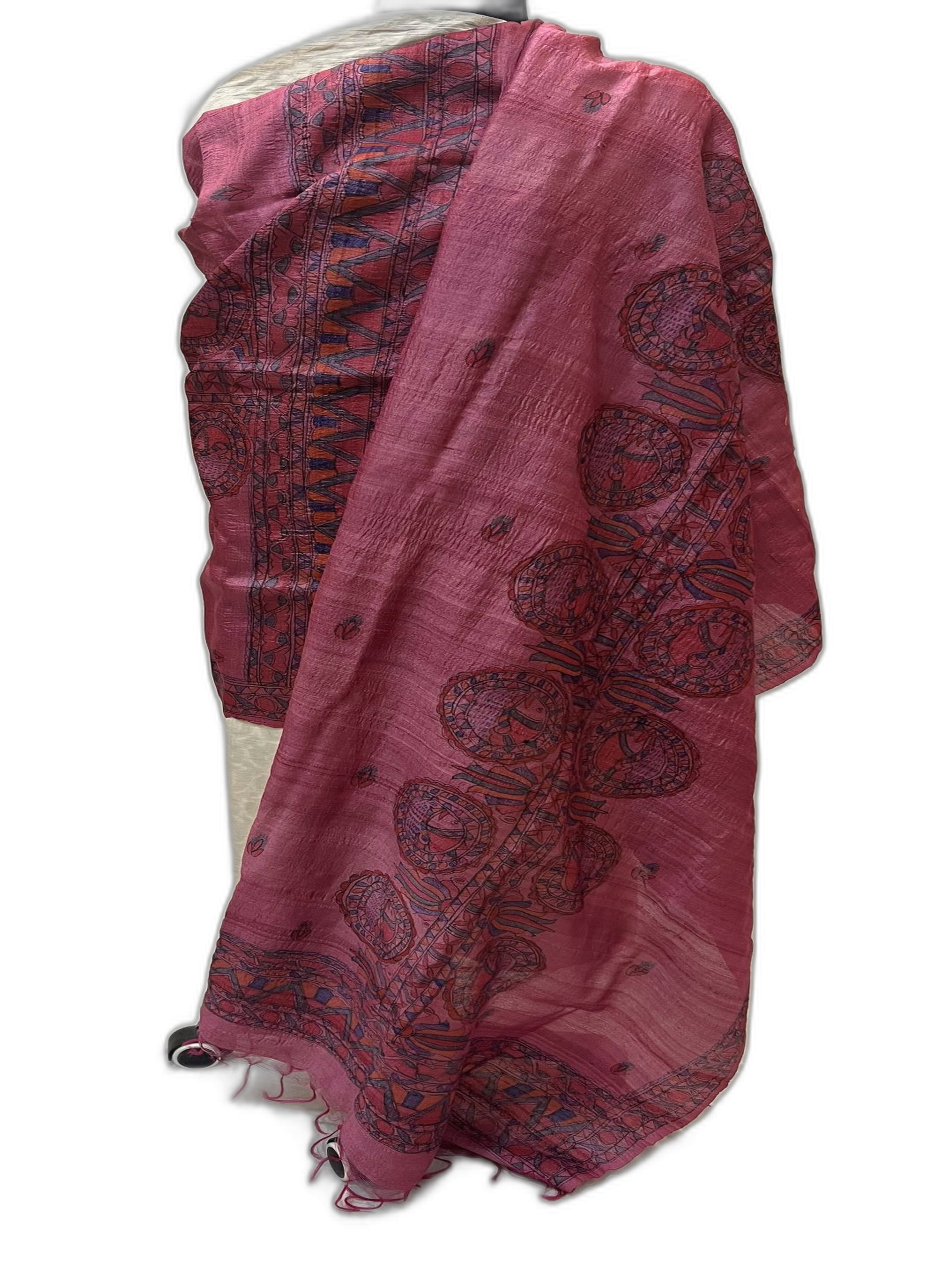 Hand-Woven Desi Tussar Silk Dupatta with Fish Motif