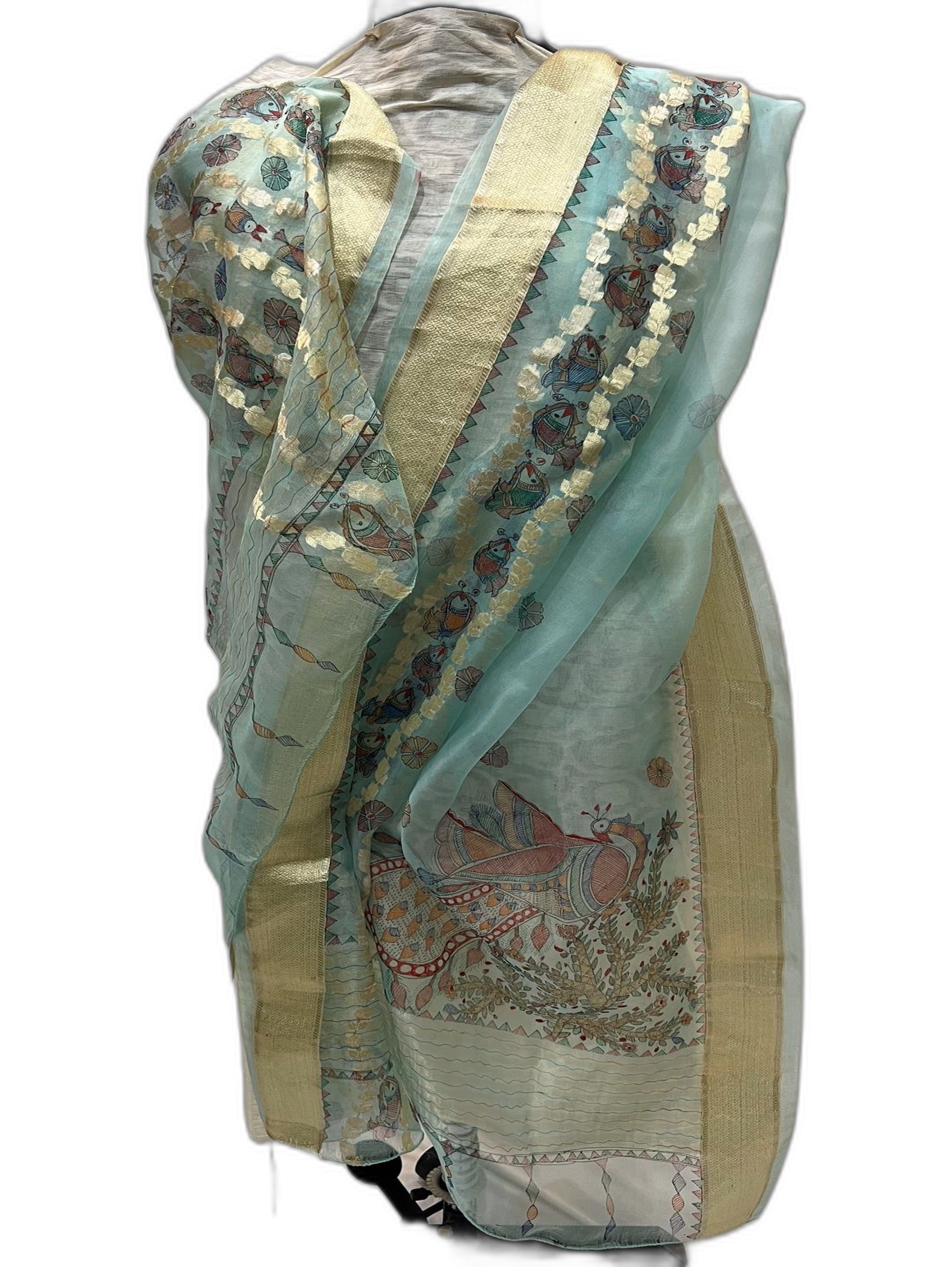 Hand-Painted Madhubani Dupatta on Organza