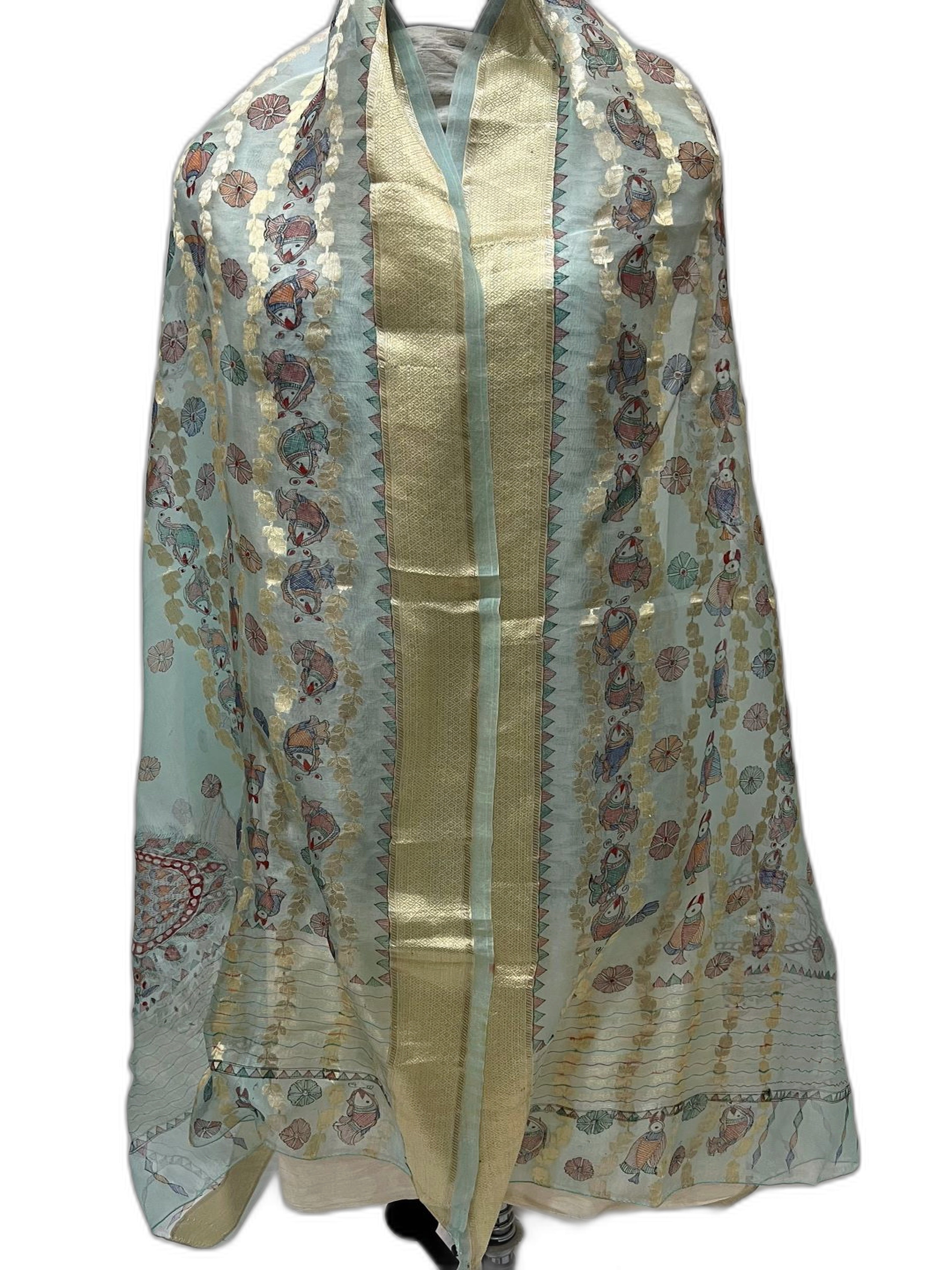 Hand-Painted Madhubani Dupatta on Organza