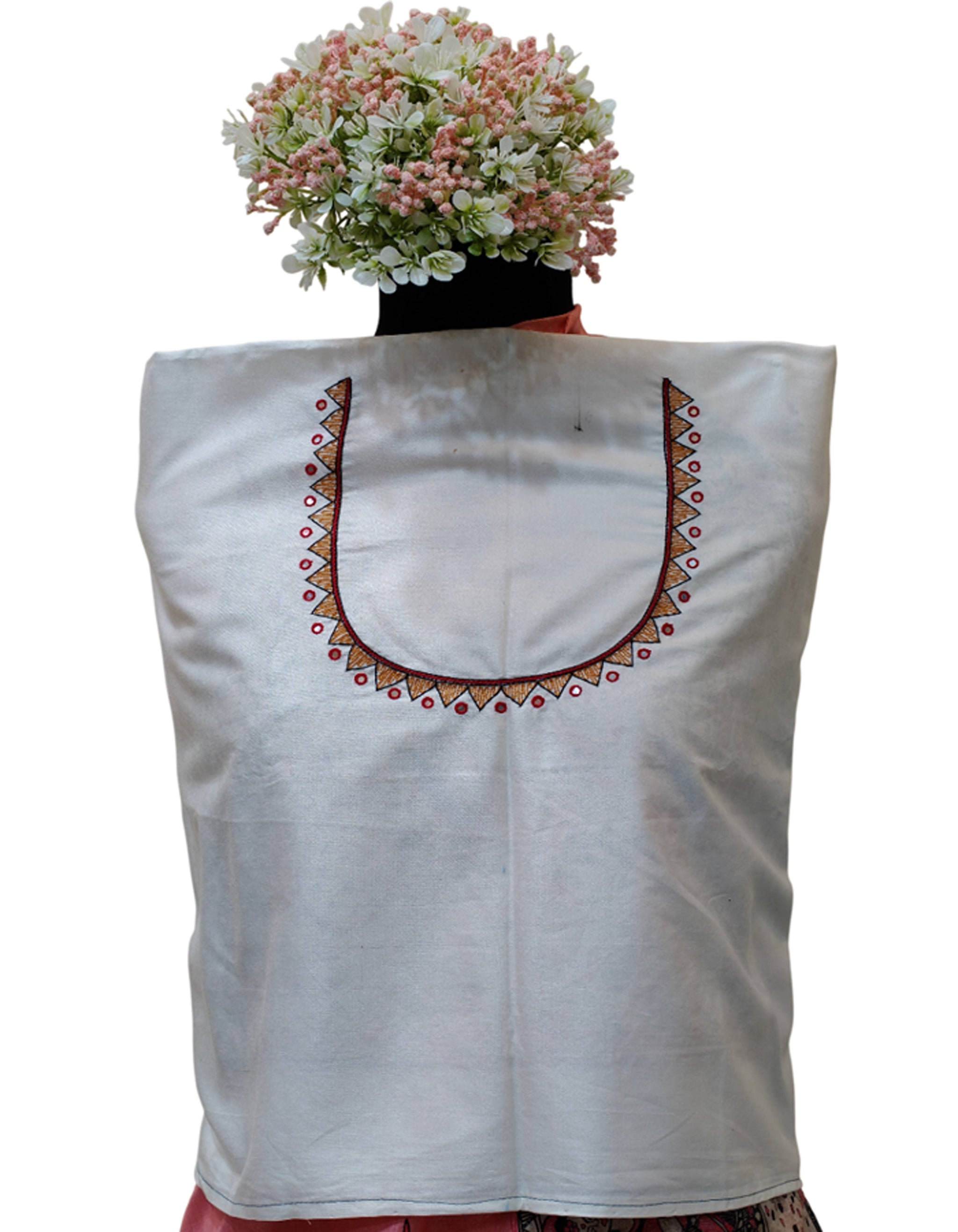 Hand-painted Madhubani Blouse Piece on Half Tussar Silk - Off White