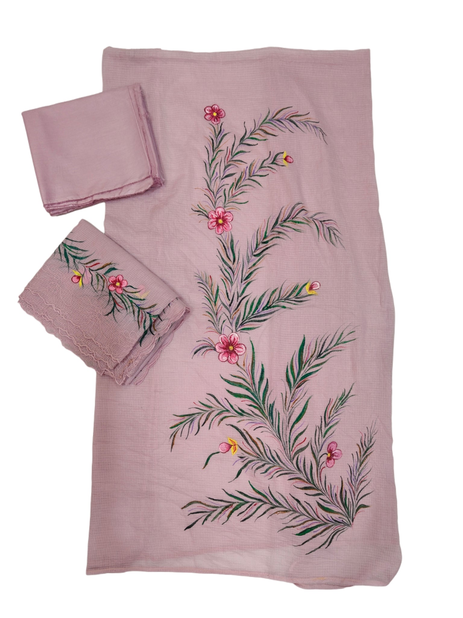 Hand-painted Fabric Art - Unstitched Kota Cotton Suit Set with Lower - Pastel Mauve