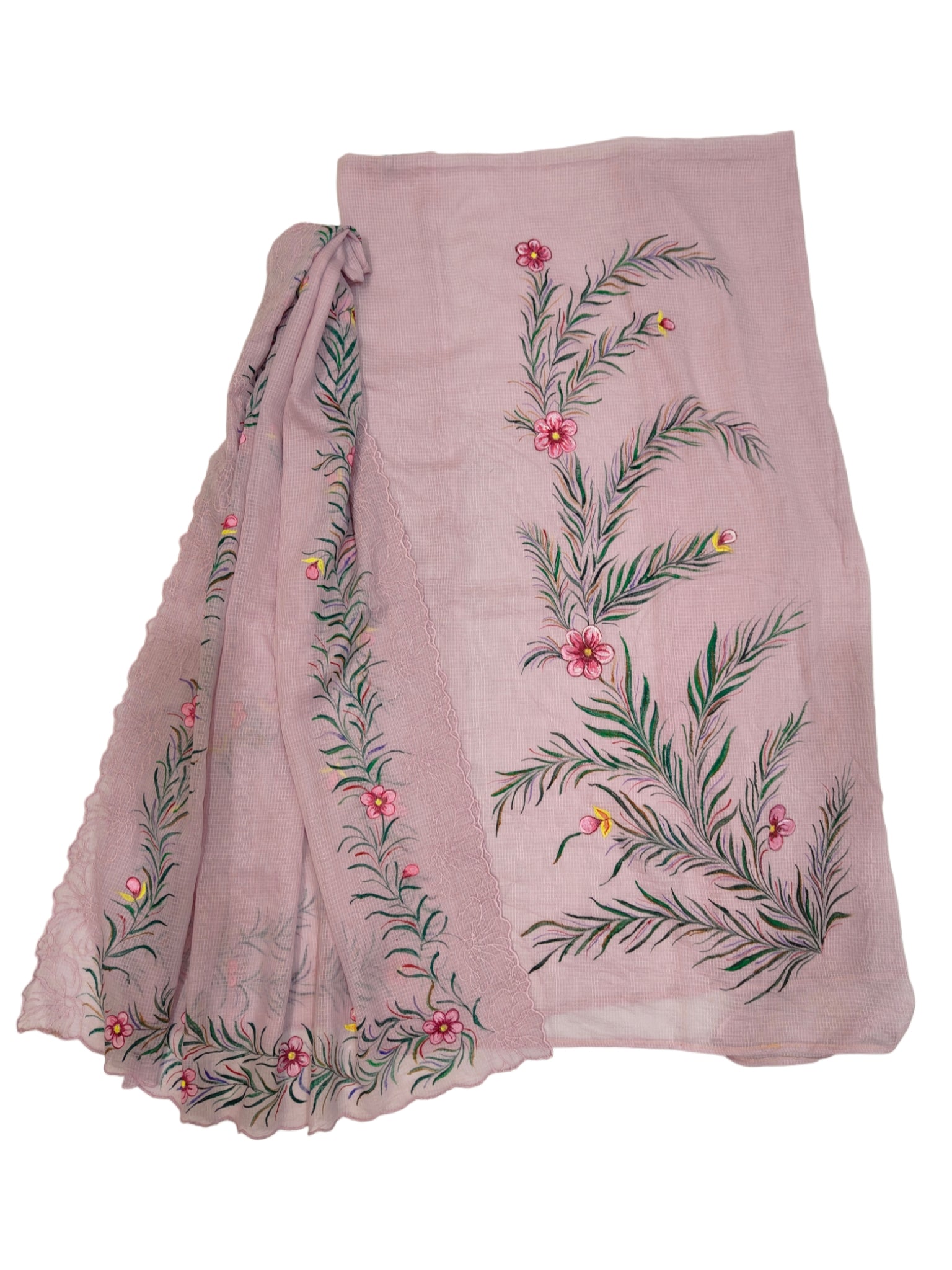 Hand-painted Fabric Art - Unstitched Kota Cotton Suit Set with Lower - Pastel Mauve