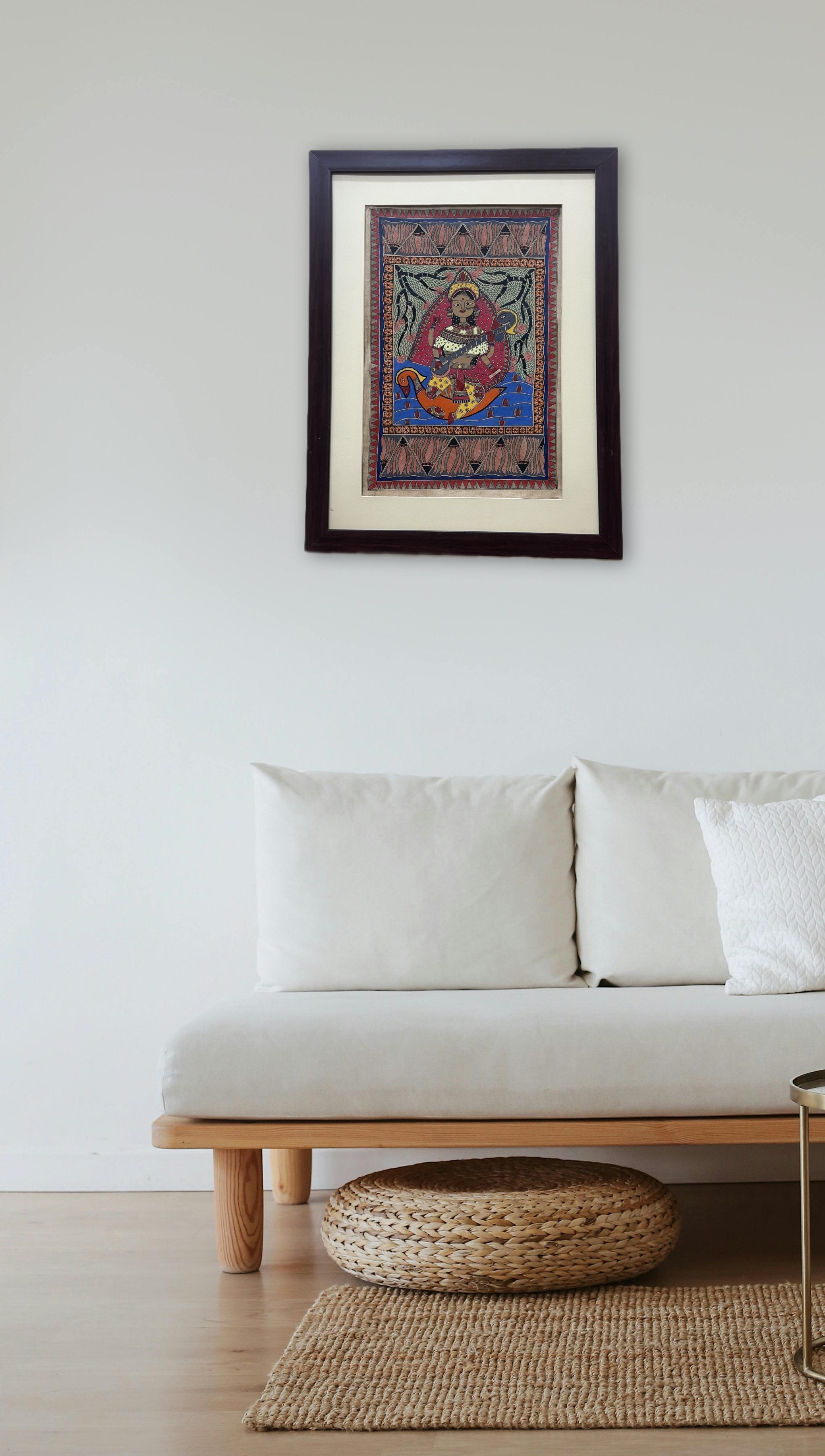 Handpainted Madhubani Painting on Handmade Paper - Saraswati