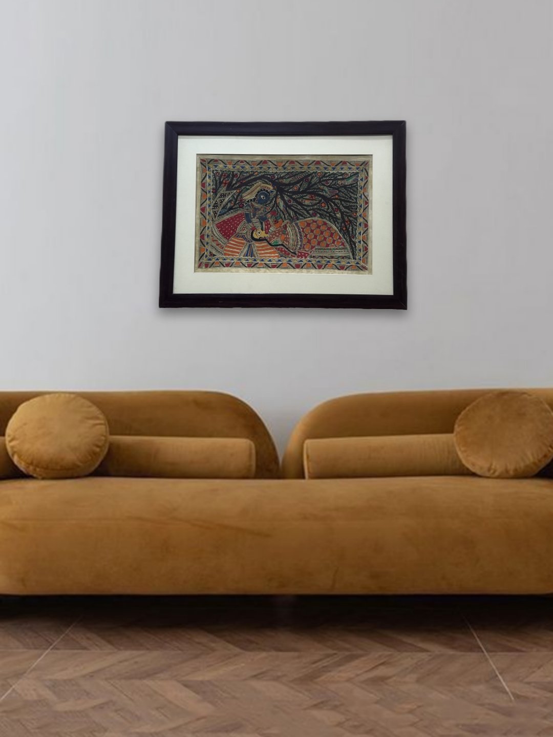 Handpainted Madhubani Art: Radha-Krishna under the Kadamba Tree