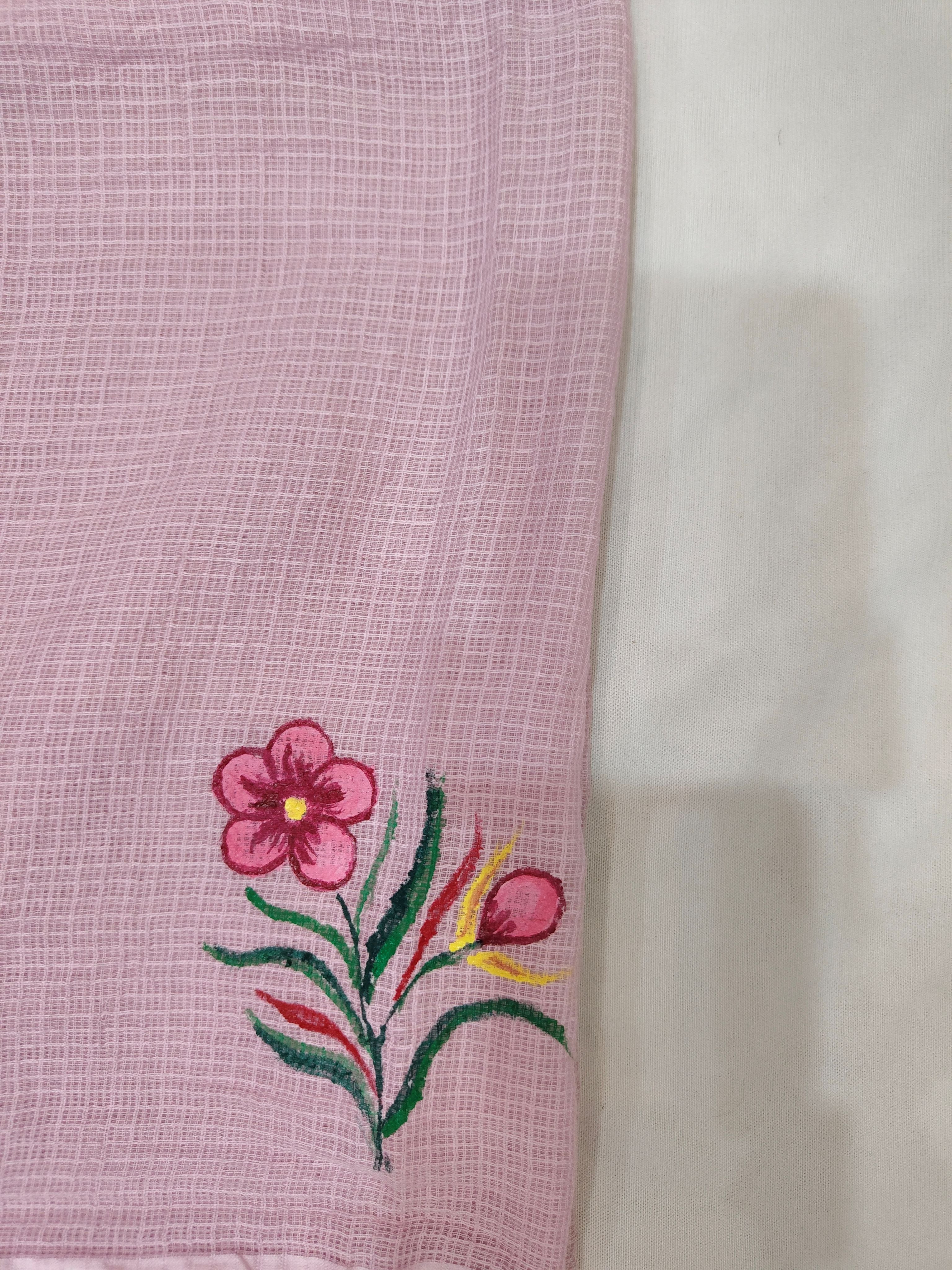 Hand-painted Fabric Art - Unstitched Kota Cotton Suit Set with Lower - Pastel Mauve