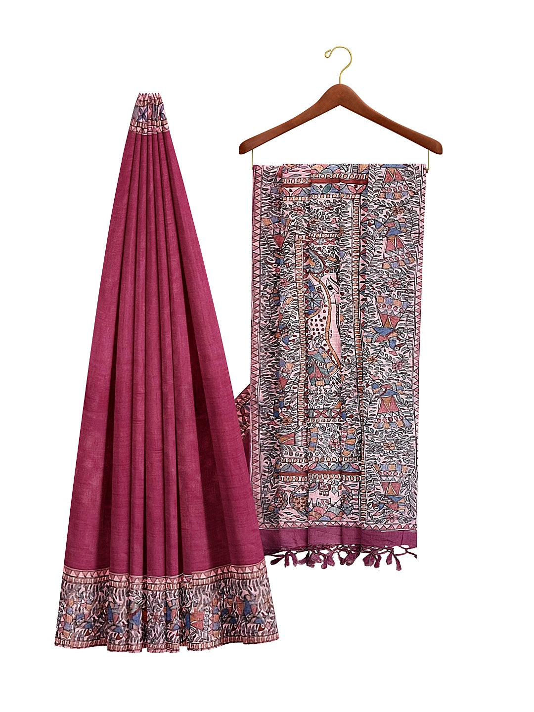 Hand-Woven Tussar Munga Silk Saree with Hand-Painted Madhubani Design