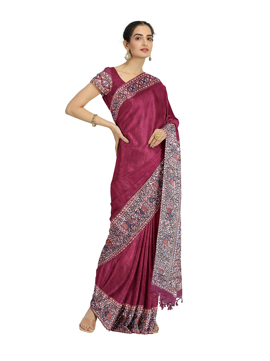 Hand-Woven Tussar Munga Silk Saree with Hand-Painted Madhubani Design