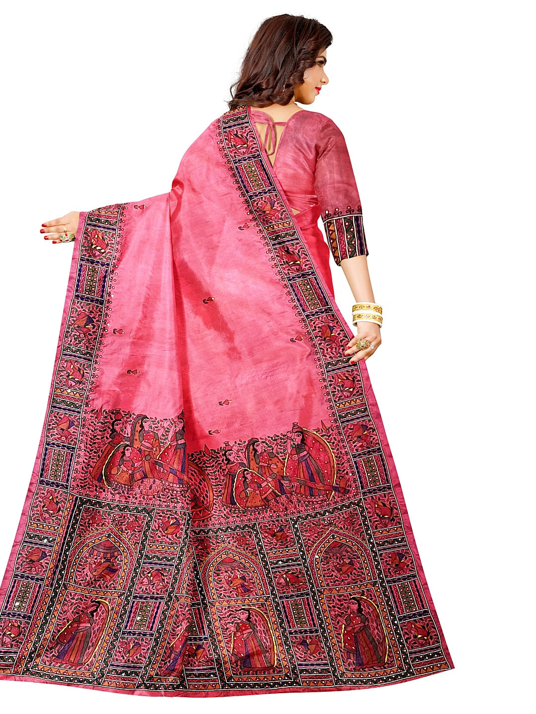 Hand-embroidery (AARI WORK) Hand-painted Murshidabad Silk Saree