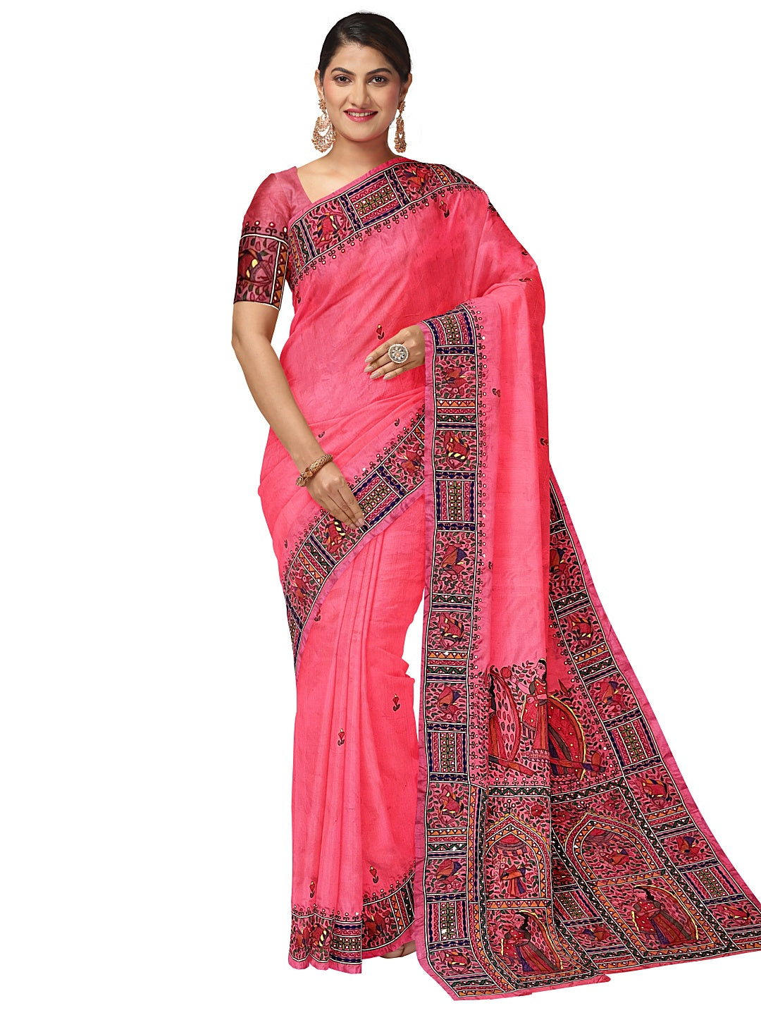Hand-embroidery (AARI WORK) Hand-painted Murshidabad Silk Saree