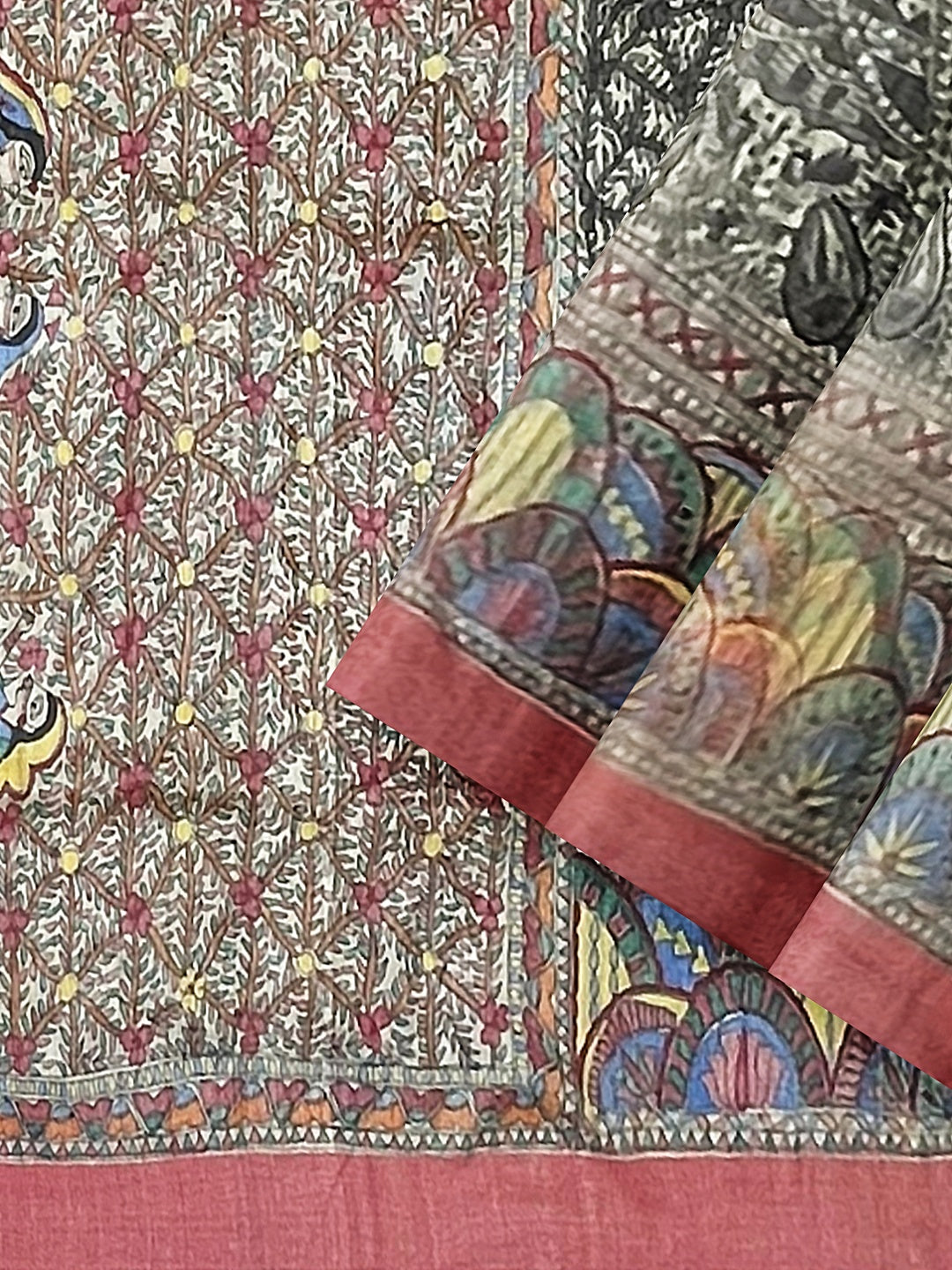 Hand-Woven Hand-Painted Madhubani Saree on Desi Tussar Silk- A Heritage Classic