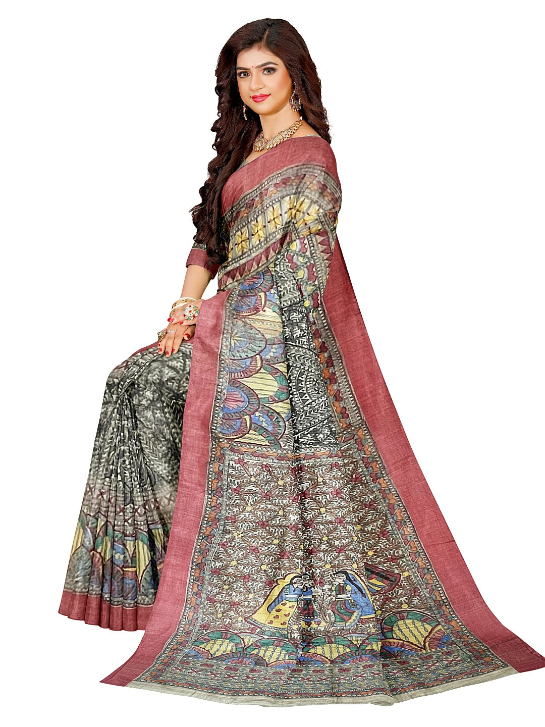 Hand-Woven Hand-Painted Madhubani Saree on Desi Tussar Silk- A Heritage Classic