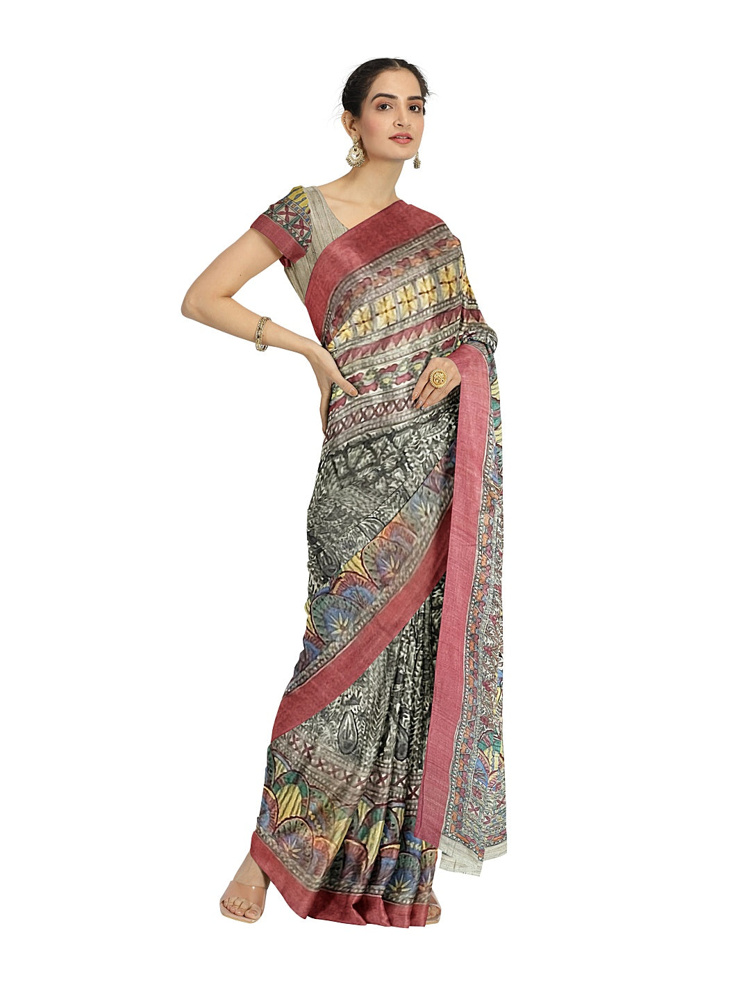 Hand-Woven Hand-Painted Madhubani Saree on Desi Tussar Silk- A Heritage Classic