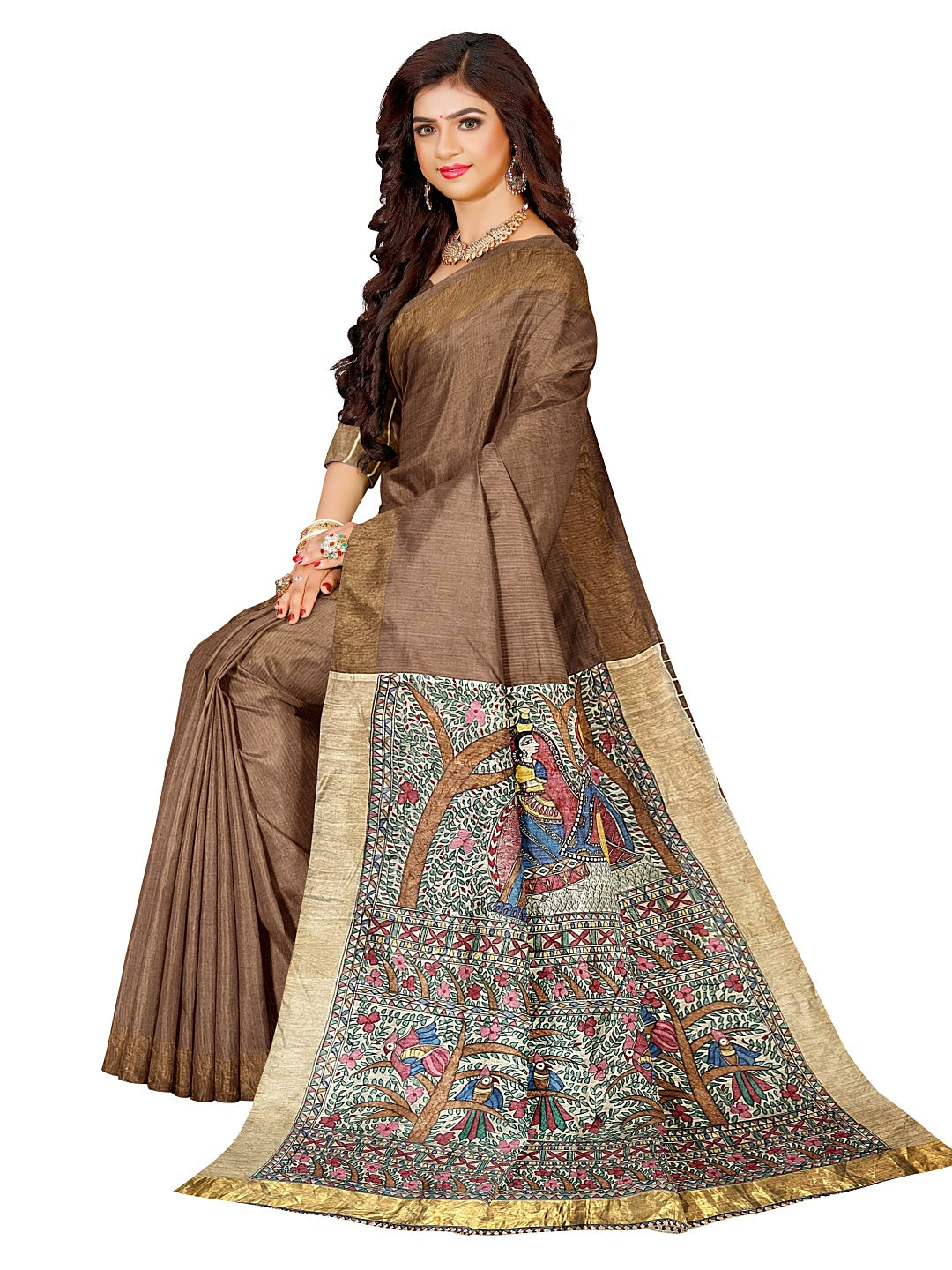 Hand-painted Raas-Leela Madhubani Saree