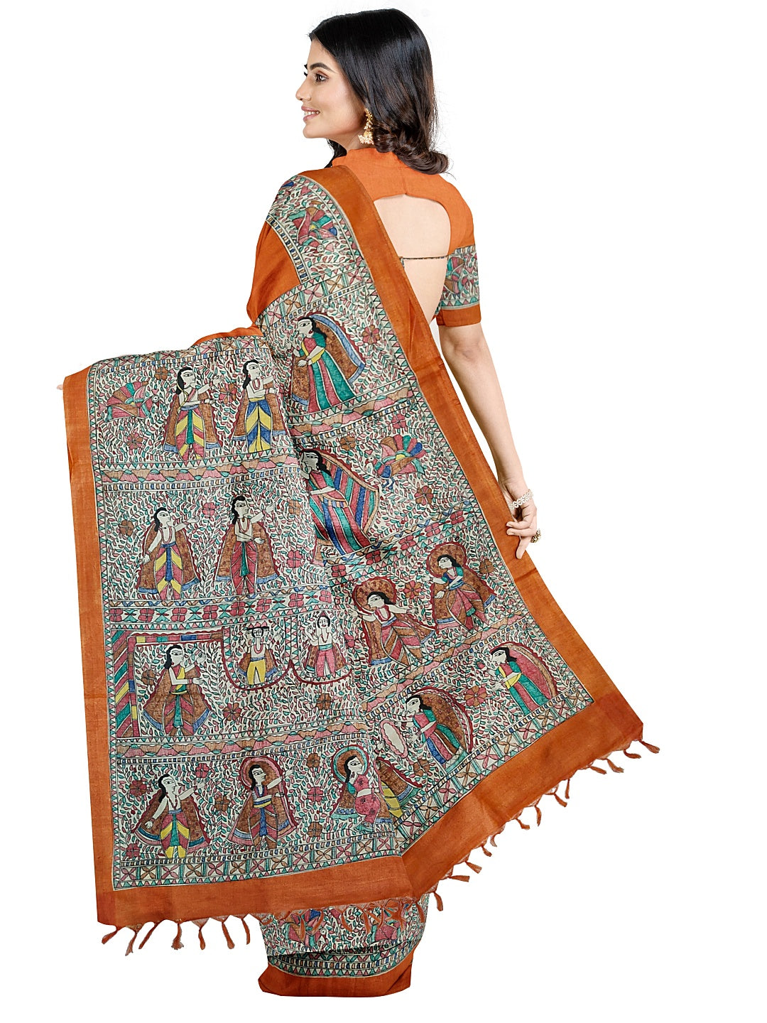 Handpainted Madhubani Saree on Tussar Munga Silk – Ramayan Theme