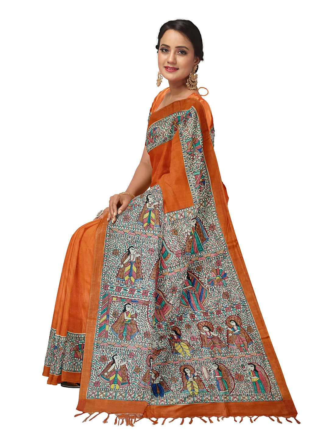 Handpainted Madhubani Saree on Tussar Munga Silk – Ramayan Theme