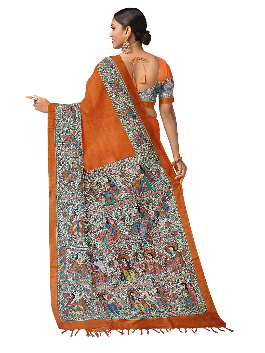 Handpainted Madhubani Saree on Tussar Munga Silk – Ramayan Theme