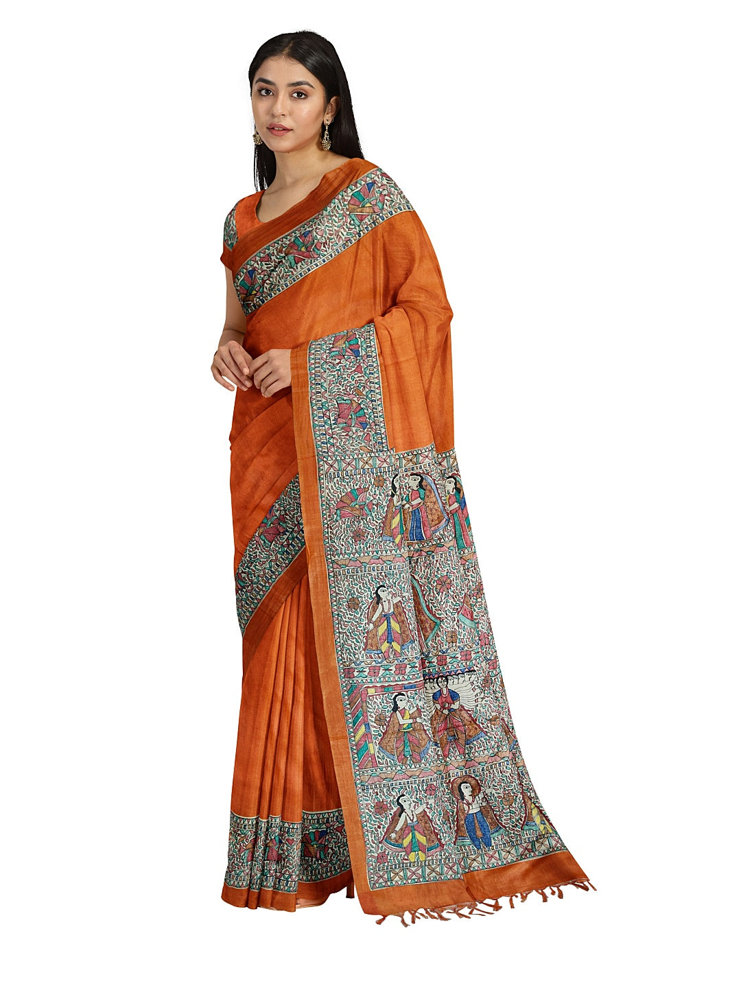 Handpainted Madhubani Saree on Tussar Munga Silk – Ramayan Theme