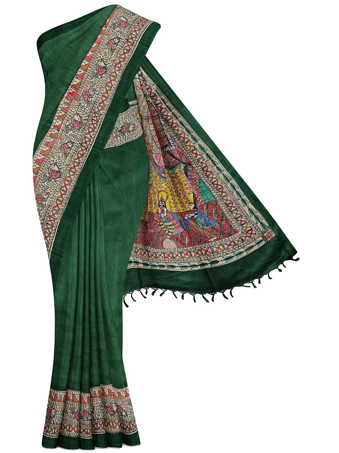 Hand-Painted Madhubani: Ram & Sita Ji at Valmiki Ashram – A Divine Tale on Tussar Munga Silk