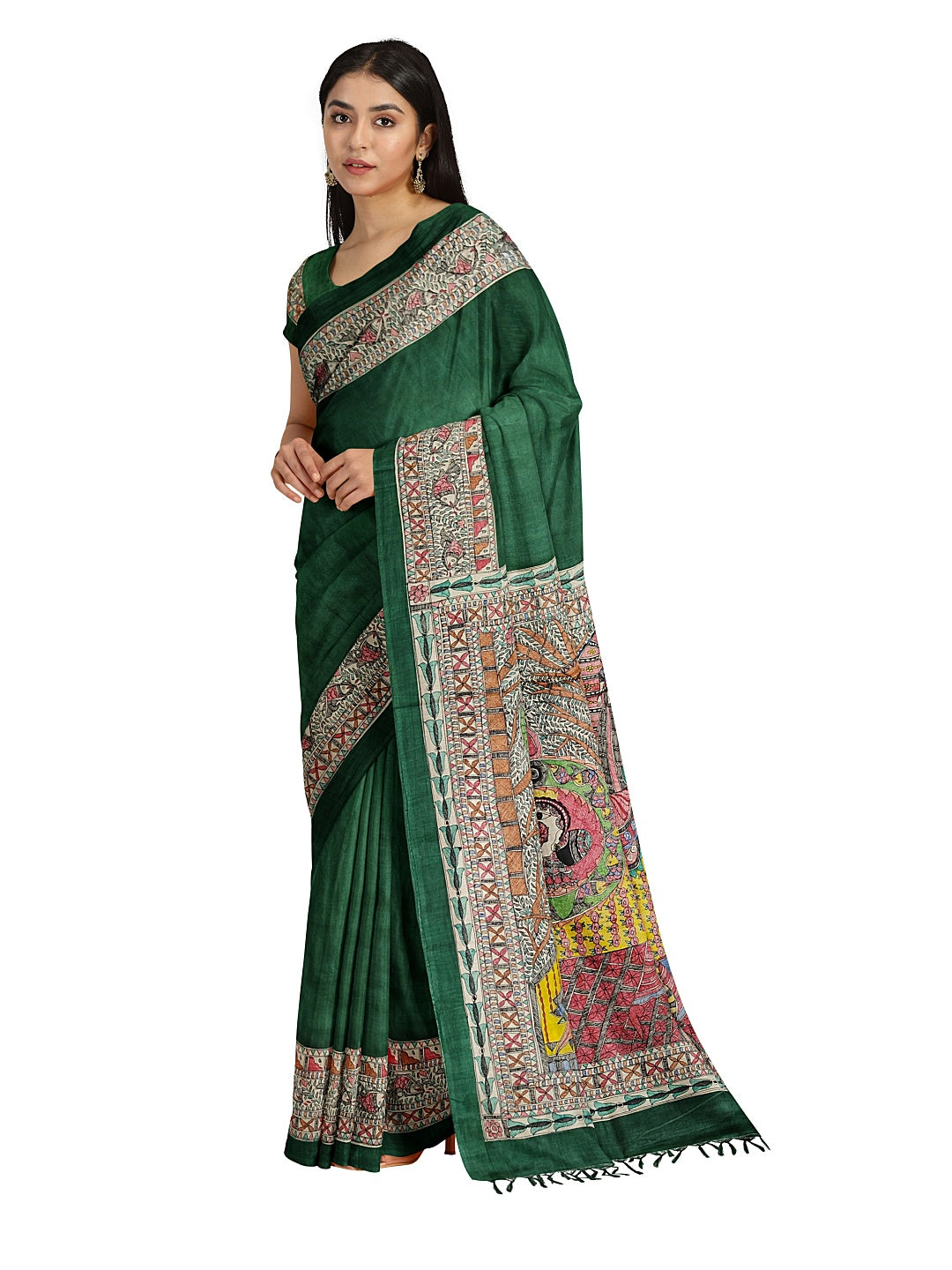 Hand-Painted Madhubani: Ram & Sita Ji at Valmiki Ashram – A Divine Tale on Tussar Munga Silk