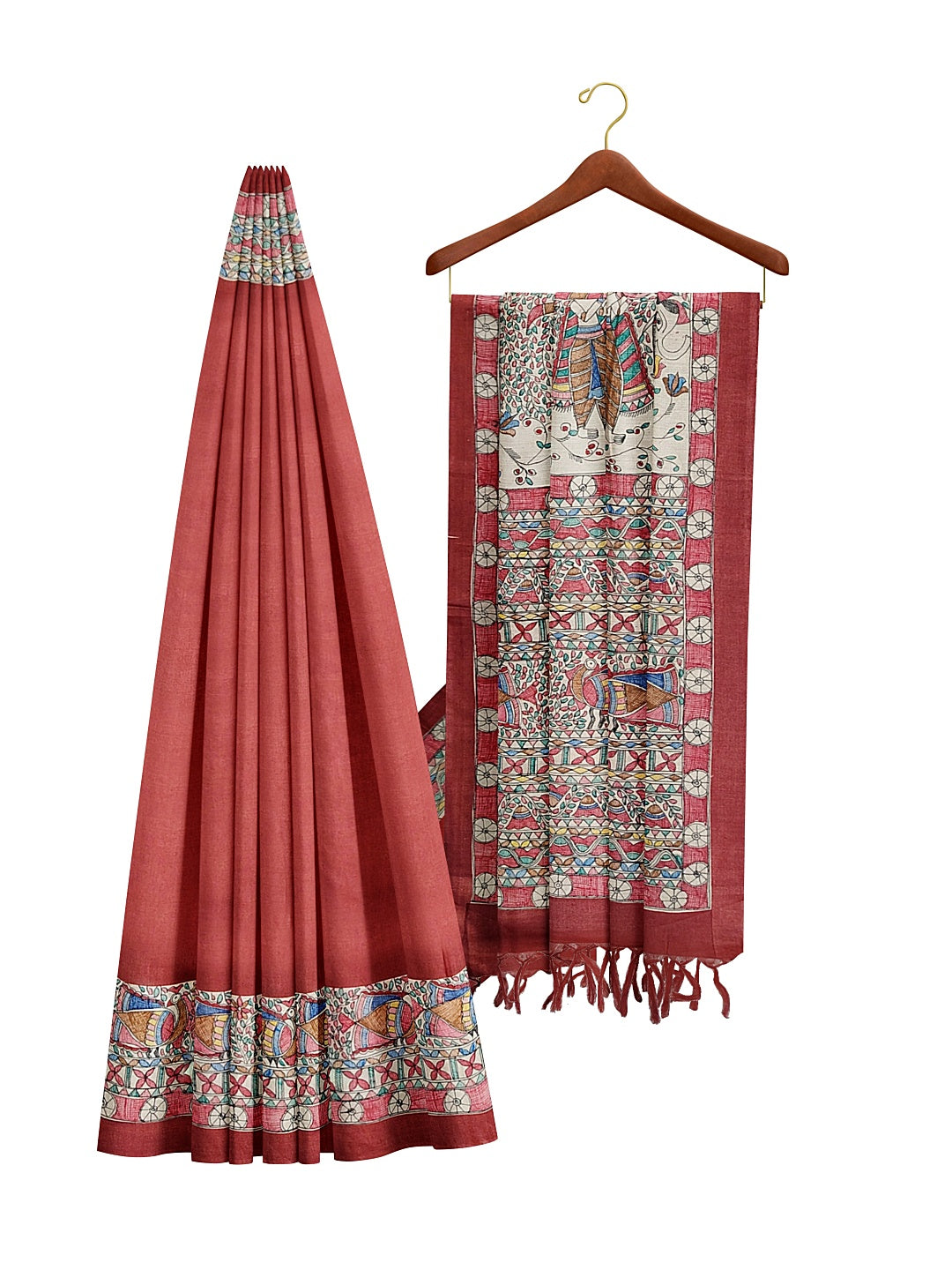 Handpainted Madhubani Saree on Tussar Munga Silk – “Doli ka Haar”