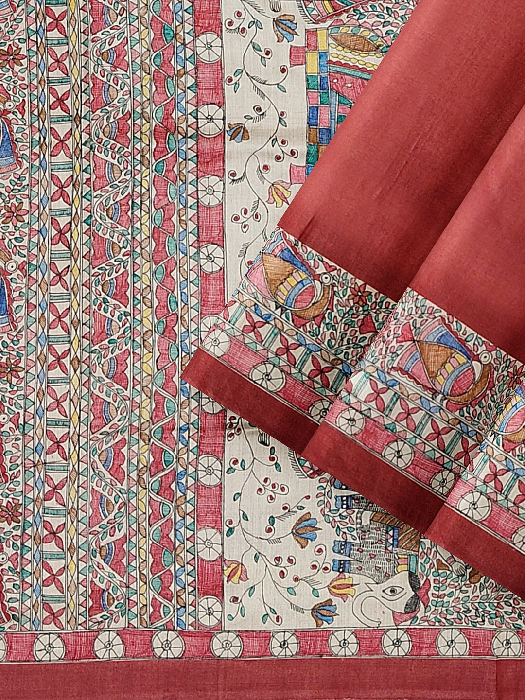 Handpainted Madhubani Saree on Tussar Munga Silk – “Doli ka Haar”