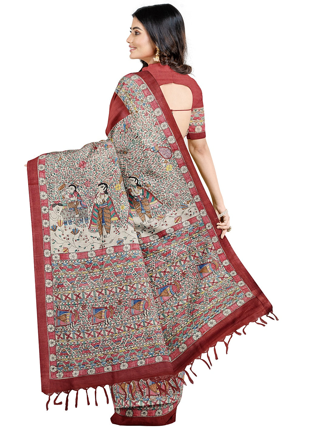 Handpainted Madhubani Saree on Tussar Munga Silk – “Doli ka Haar”