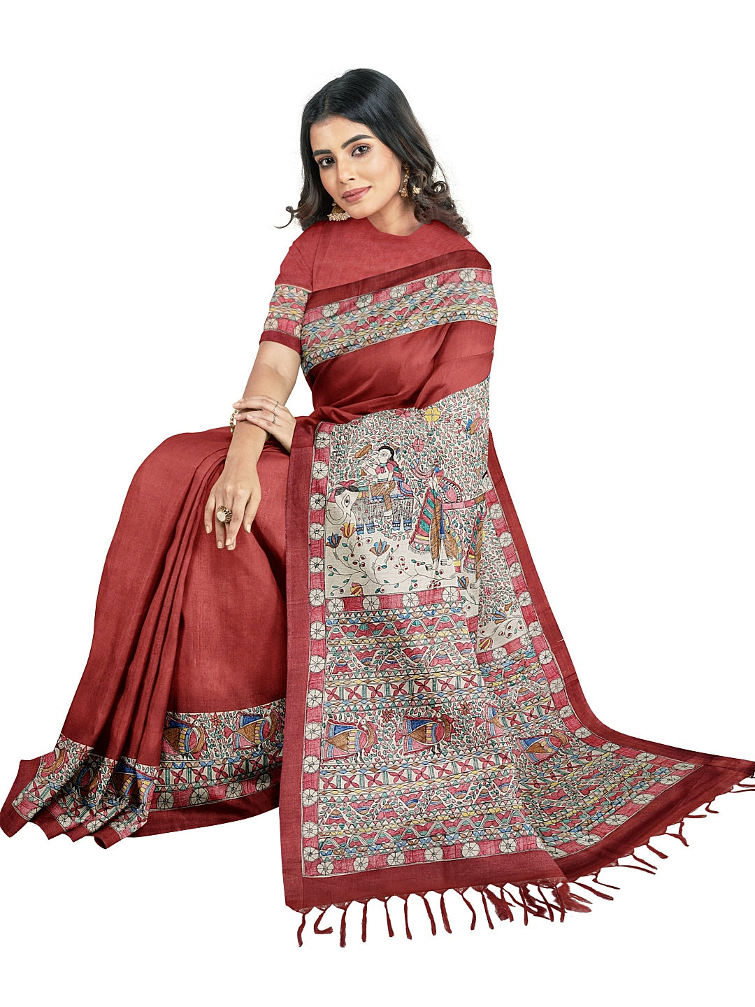 Handpainted Madhubani Saree on Tussar Munga Silk – “Doli ka Haar”