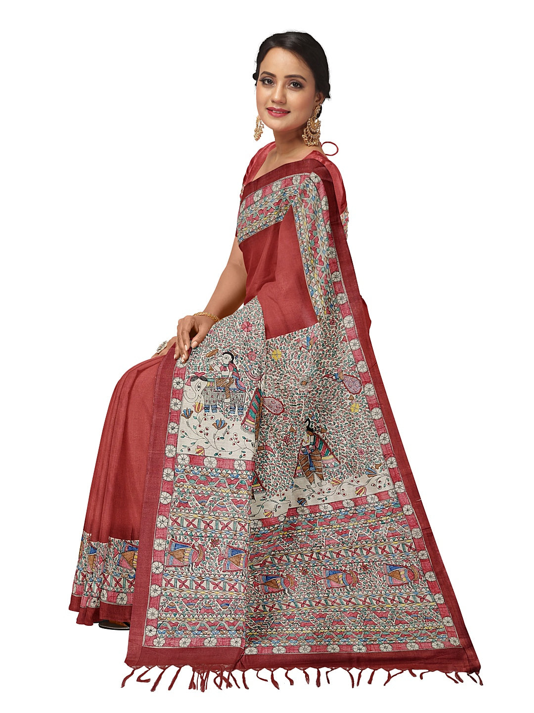 Handpainted Madhubani Saree on Tussar Munga Silk – “Doli ka Haar”