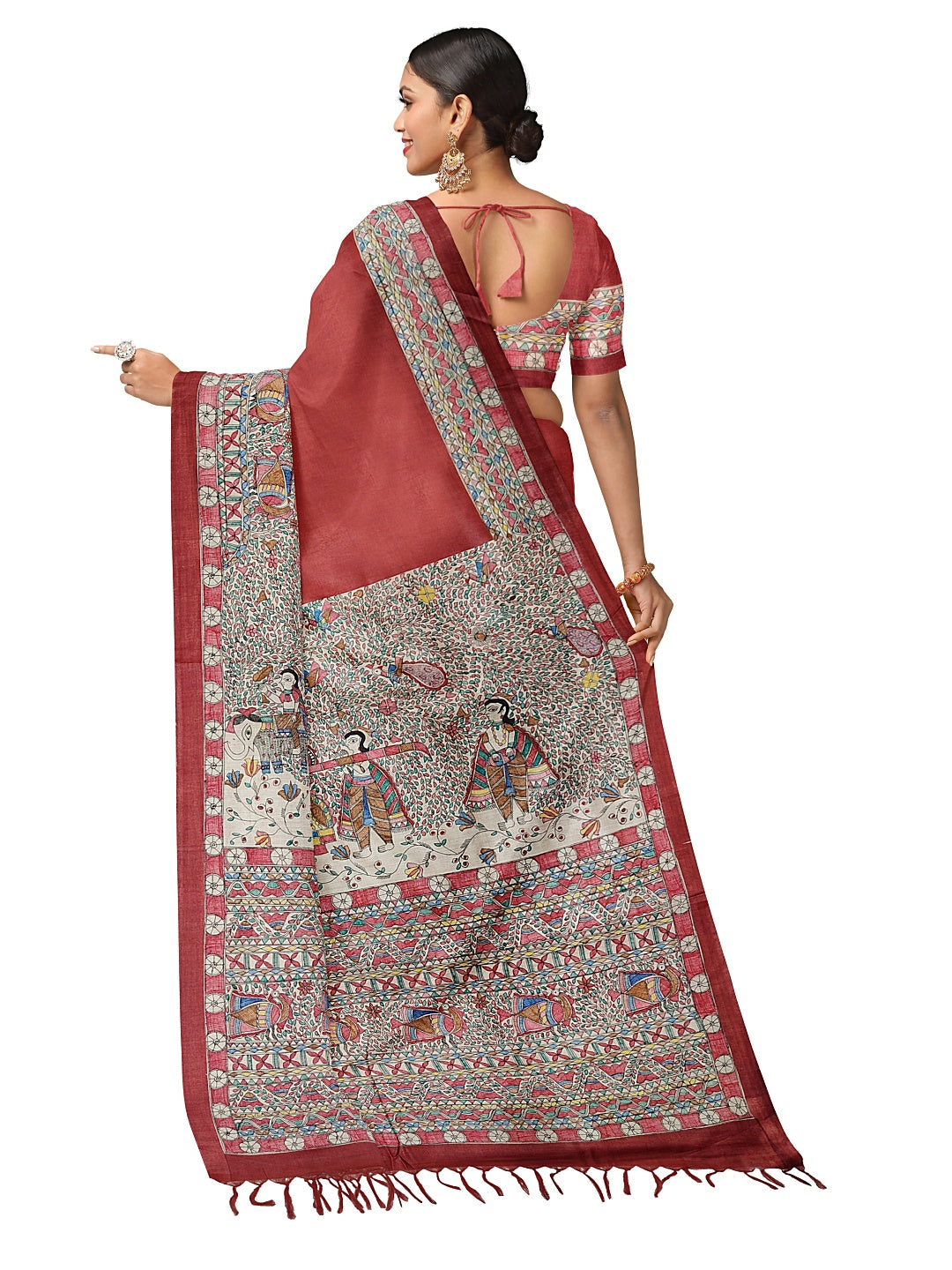 Handpainted Madhubani Saree on Tussar Munga Silk – “Doli ka Haar”