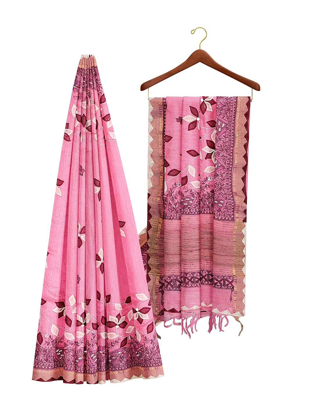 Hand-Painted Madhubani with Applique: A Divine Creation on Tussar Munga Silk