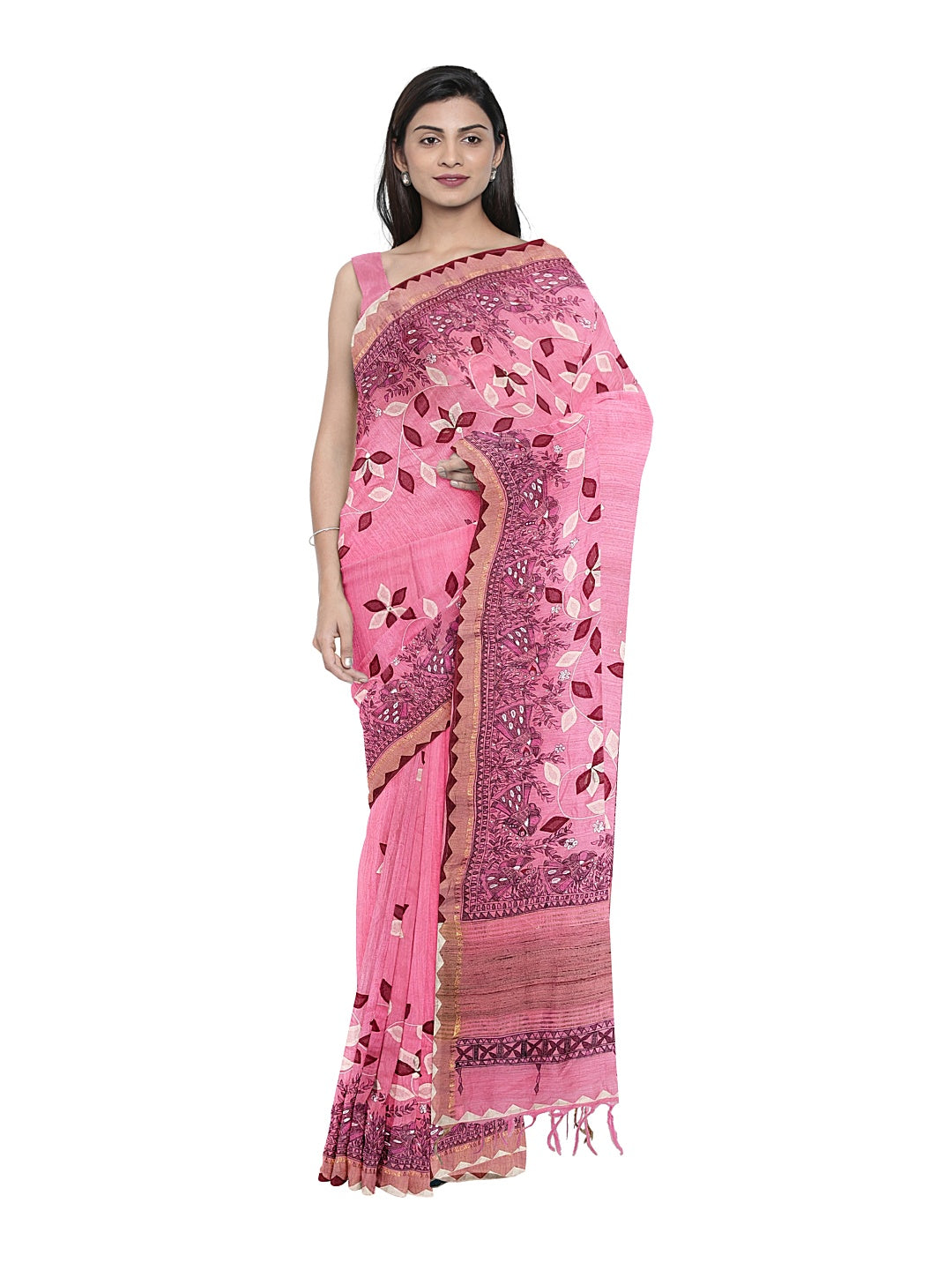 Hand-Painted Madhubani with Applique: A Divine Creation on Tussar Munga Silk