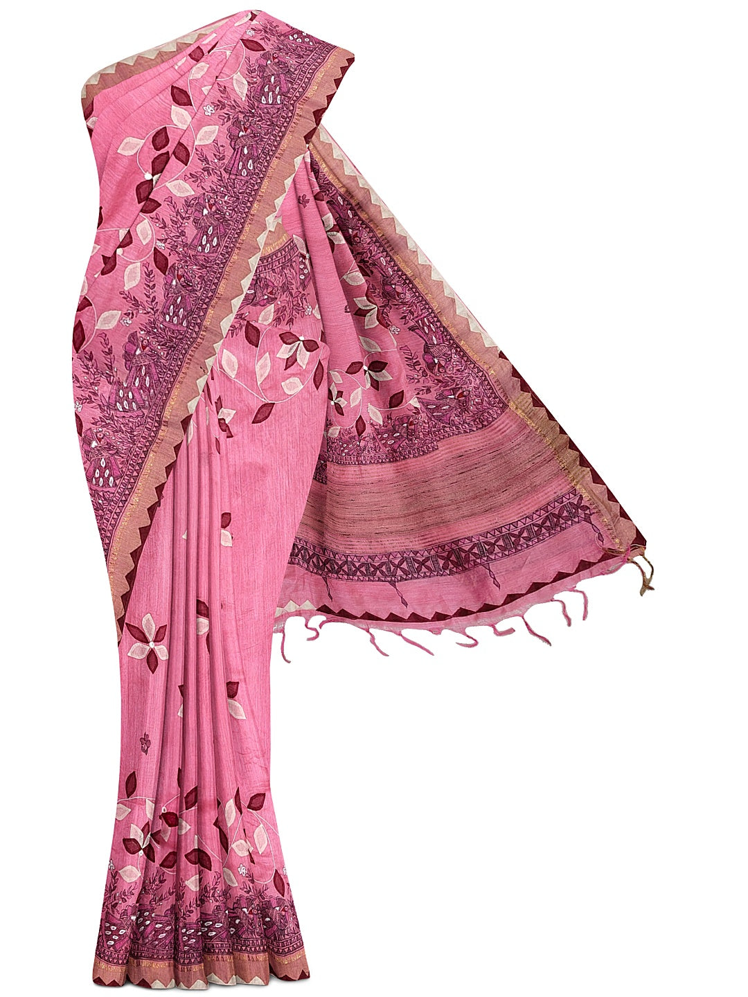 Hand-Painted Madhubani with Applique: A Divine Creation on Tussar Munga Silk