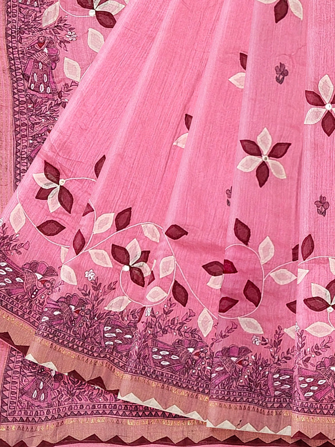 Hand-Painted Madhubani with Applique: A Divine Creation on Tussar Munga Silk