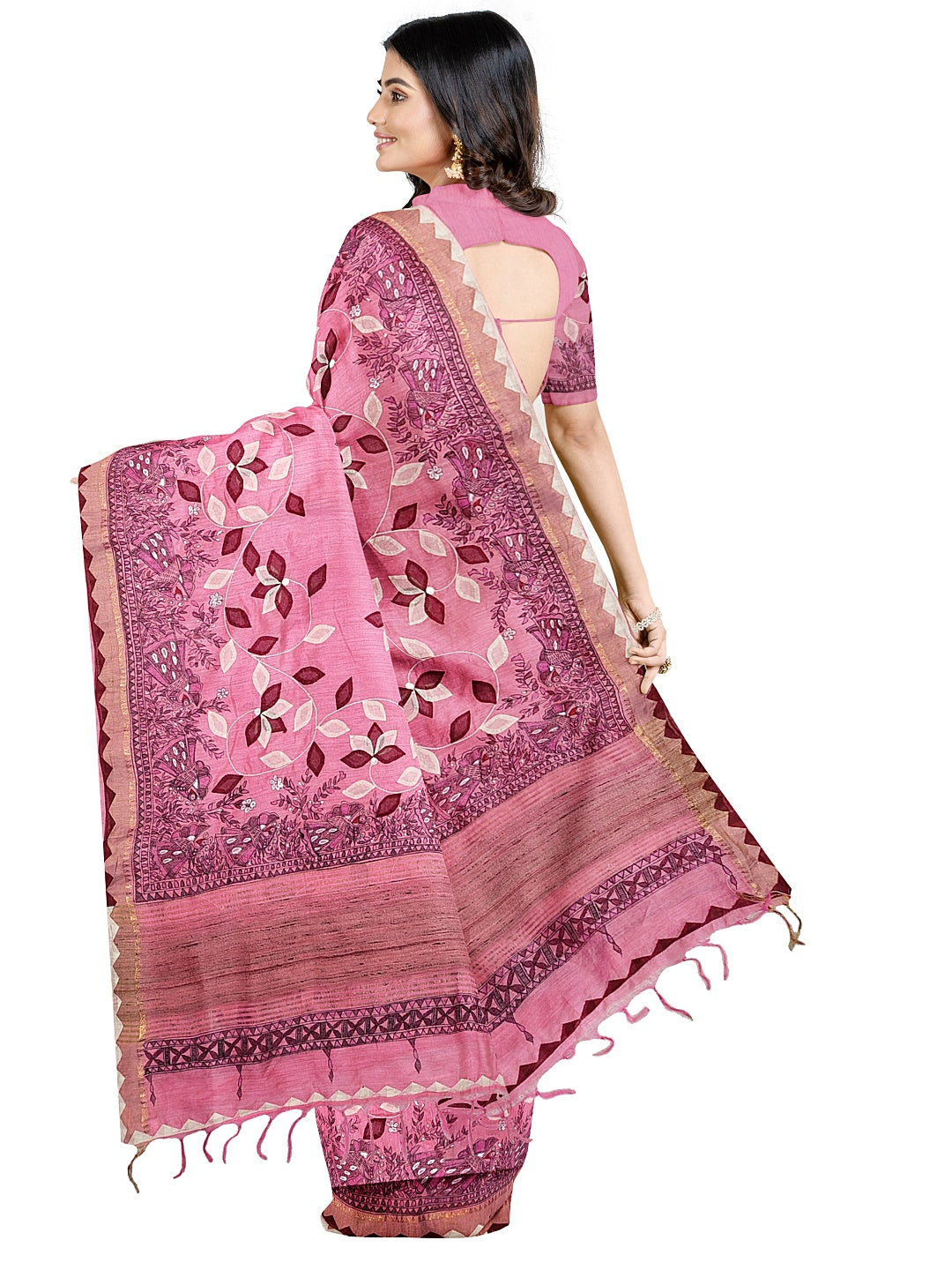 Hand-Painted Madhubani with Applique: A Divine Creation on Tussar Munga Silk