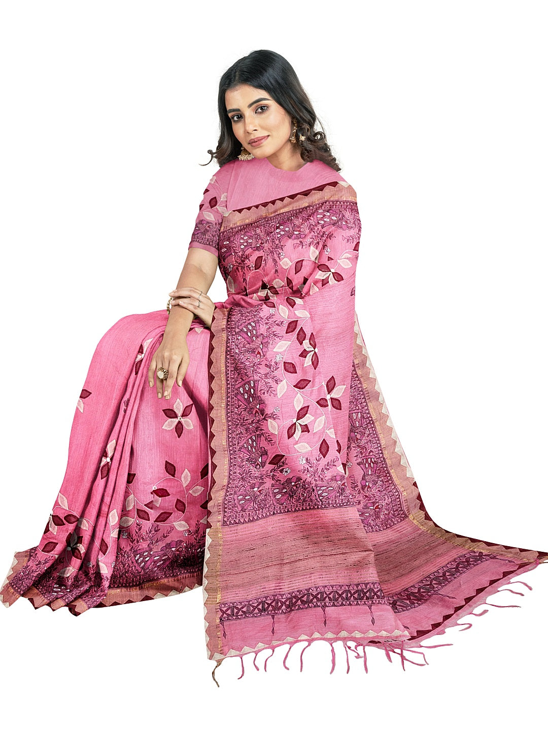 Hand-Painted Madhubani with Applique: A Divine Creation on Tussar Munga Silk