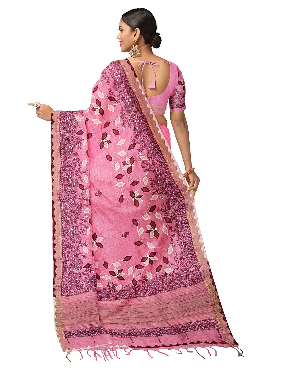 Hand-Painted Madhubani with Applique: A Divine Creation on Tussar Munga Silk