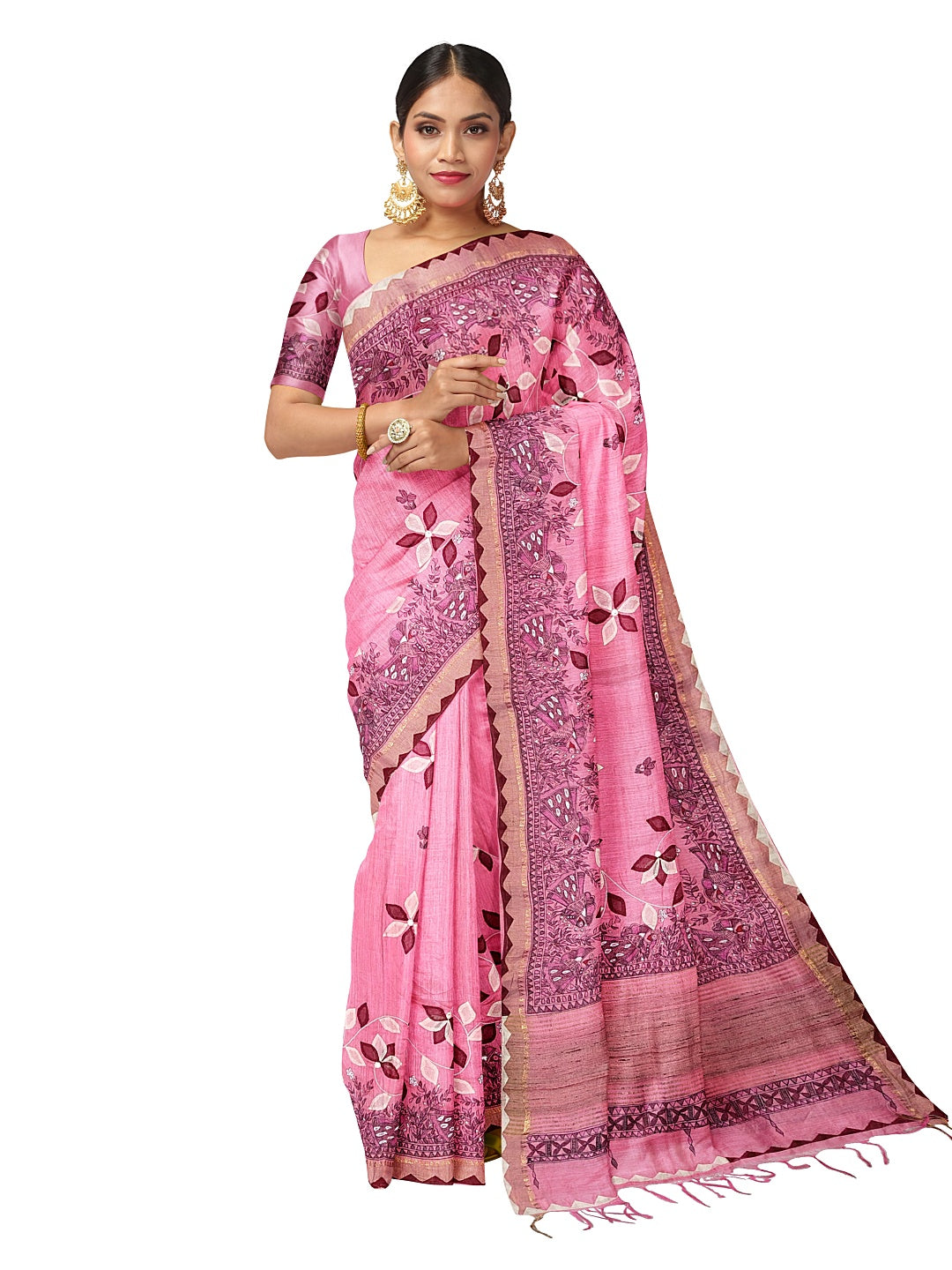 Hand-Painted Madhubani with Applique: A Divine Creation on Tussar Munga Silk